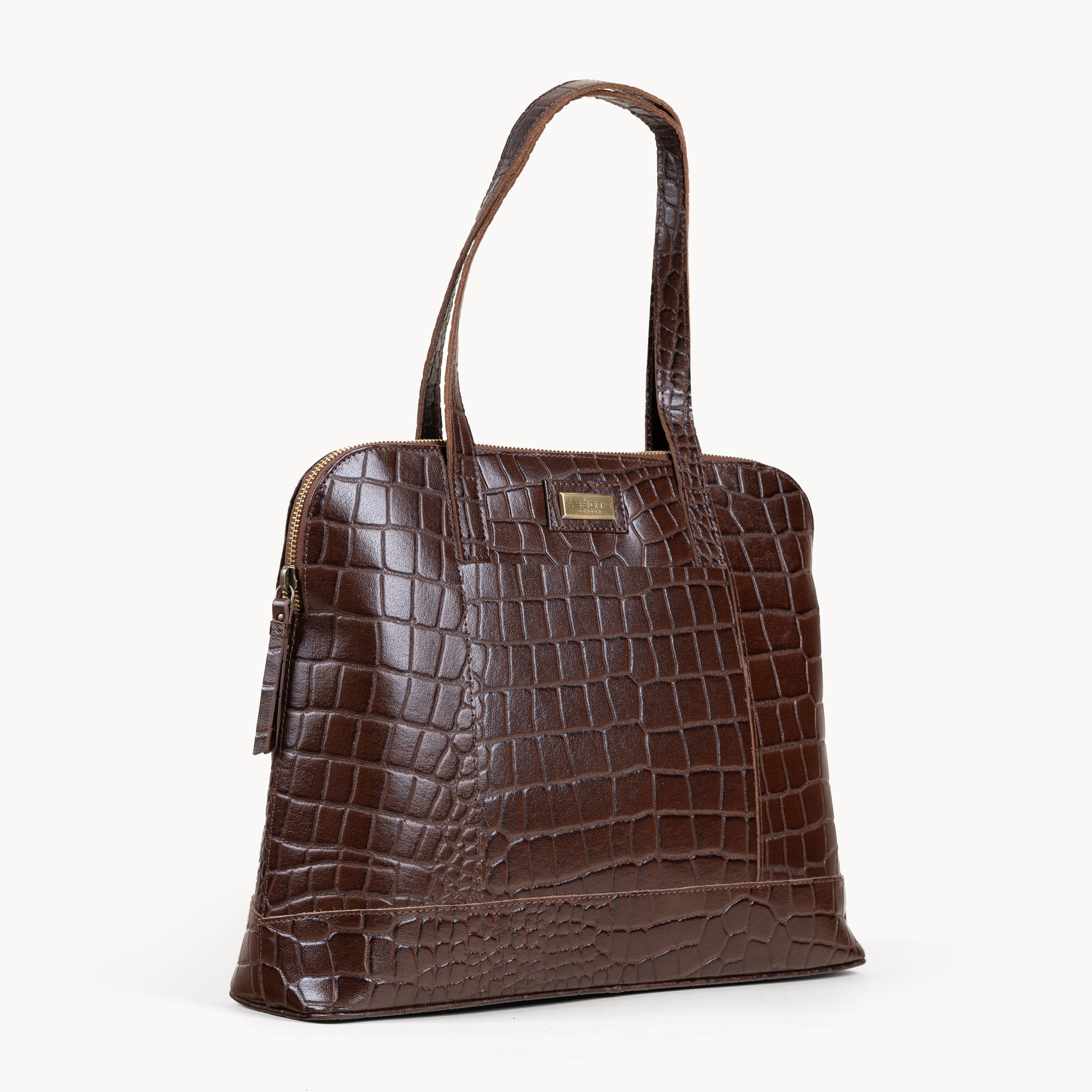 'Eva' Brown Croc Real Leather Designer Unlined Tote Bag