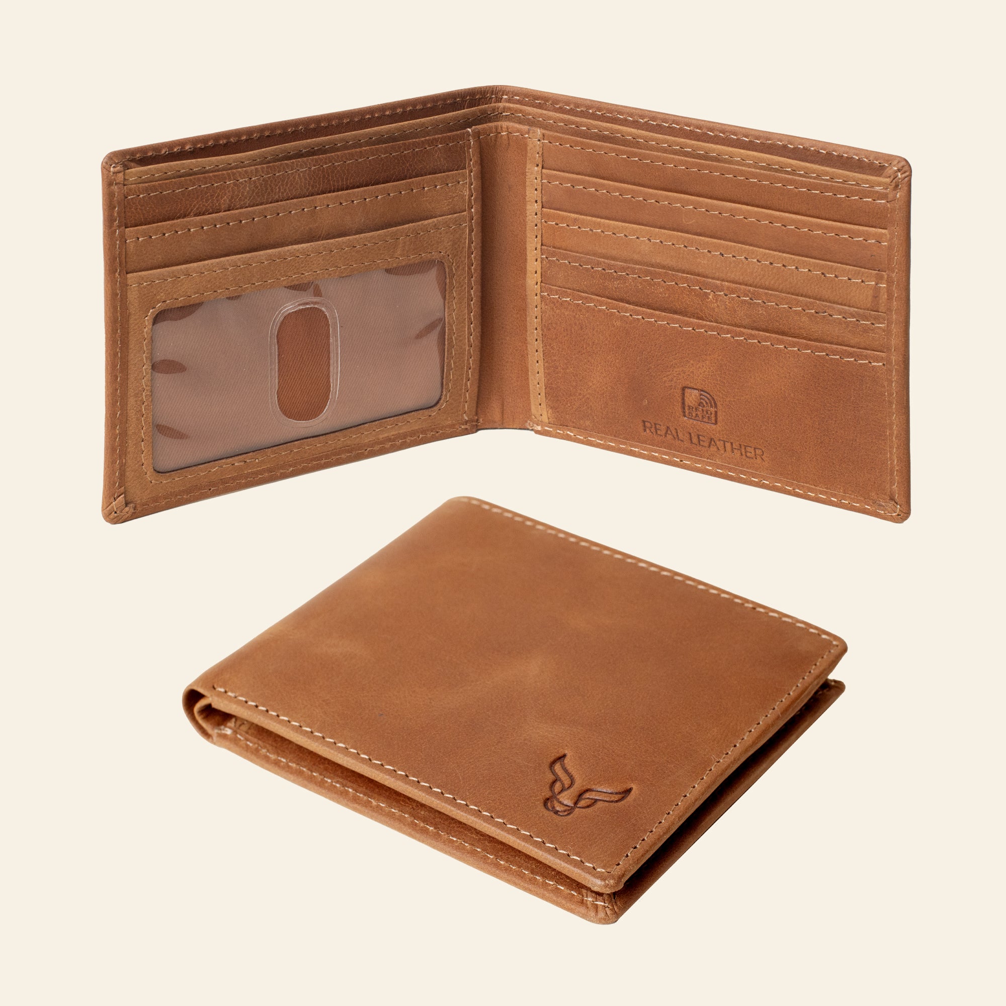 'JACK' Tan Real Leather Men's RFID Slim Bifold Wallet