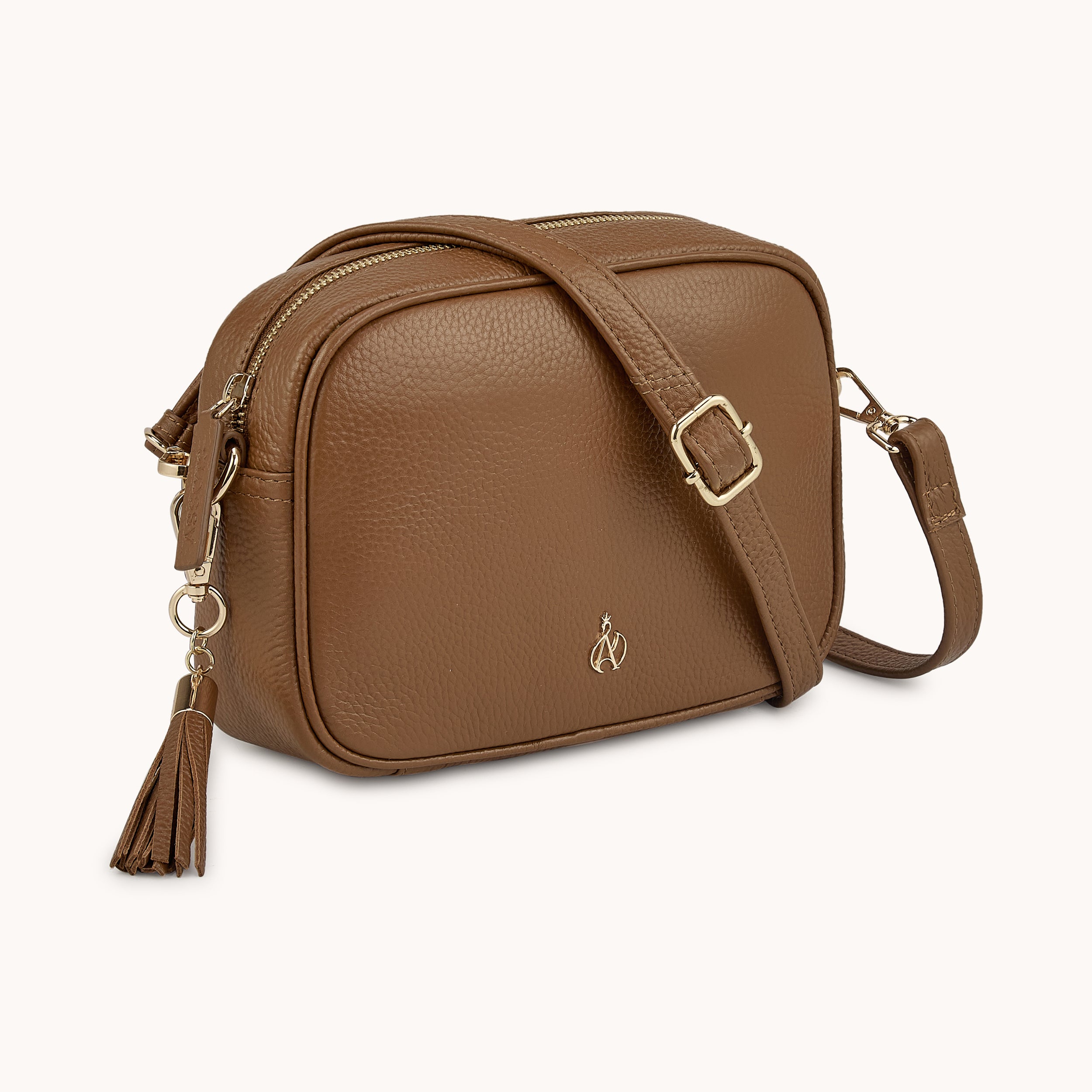 'KENT' Tan Pebble Grain Real Leather Crossbody Bag
