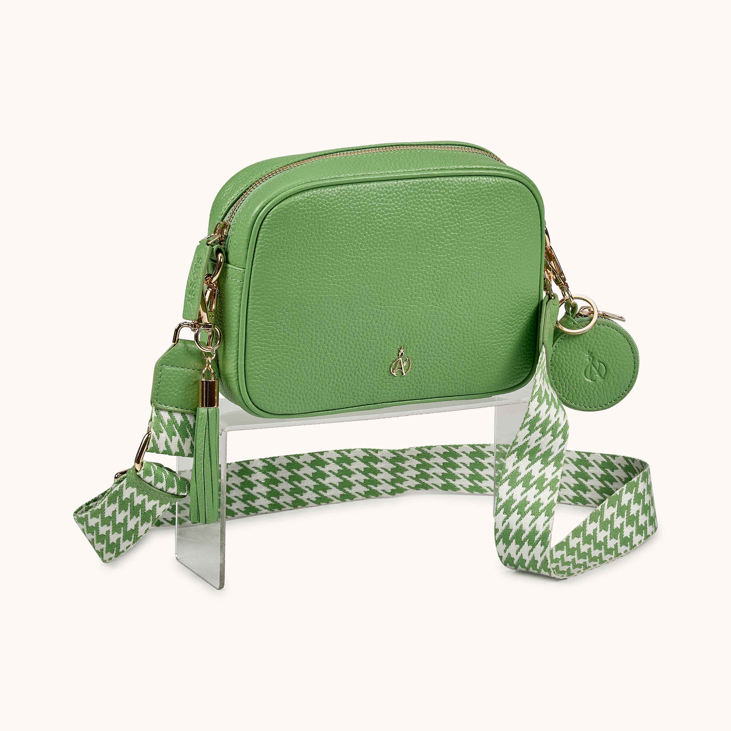 'KENT' Matcha Green Pebble Grain Real Leather Crossbody Bag