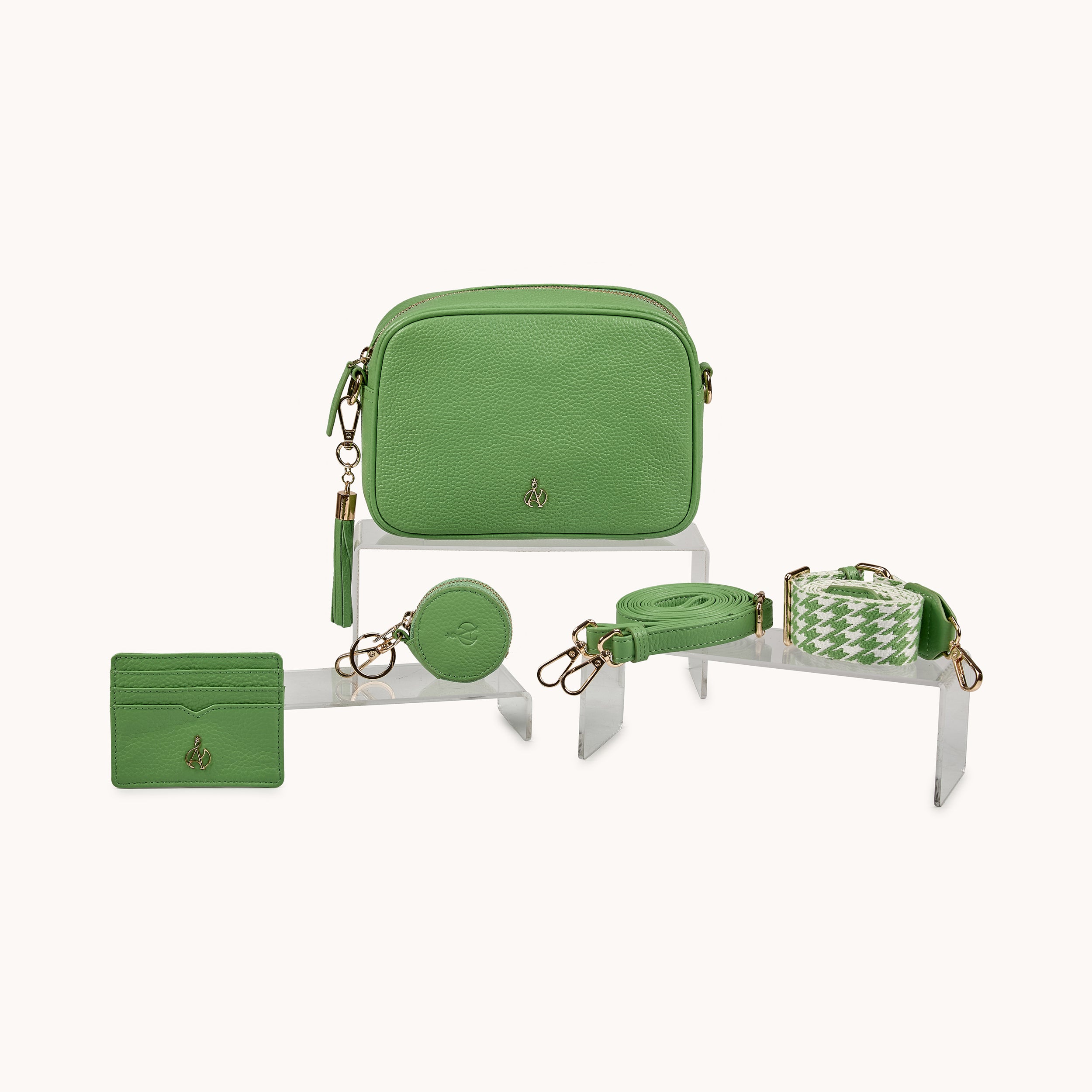 'KENT' Matcha Green Pebble Grain Real Leather Crossbody Bag