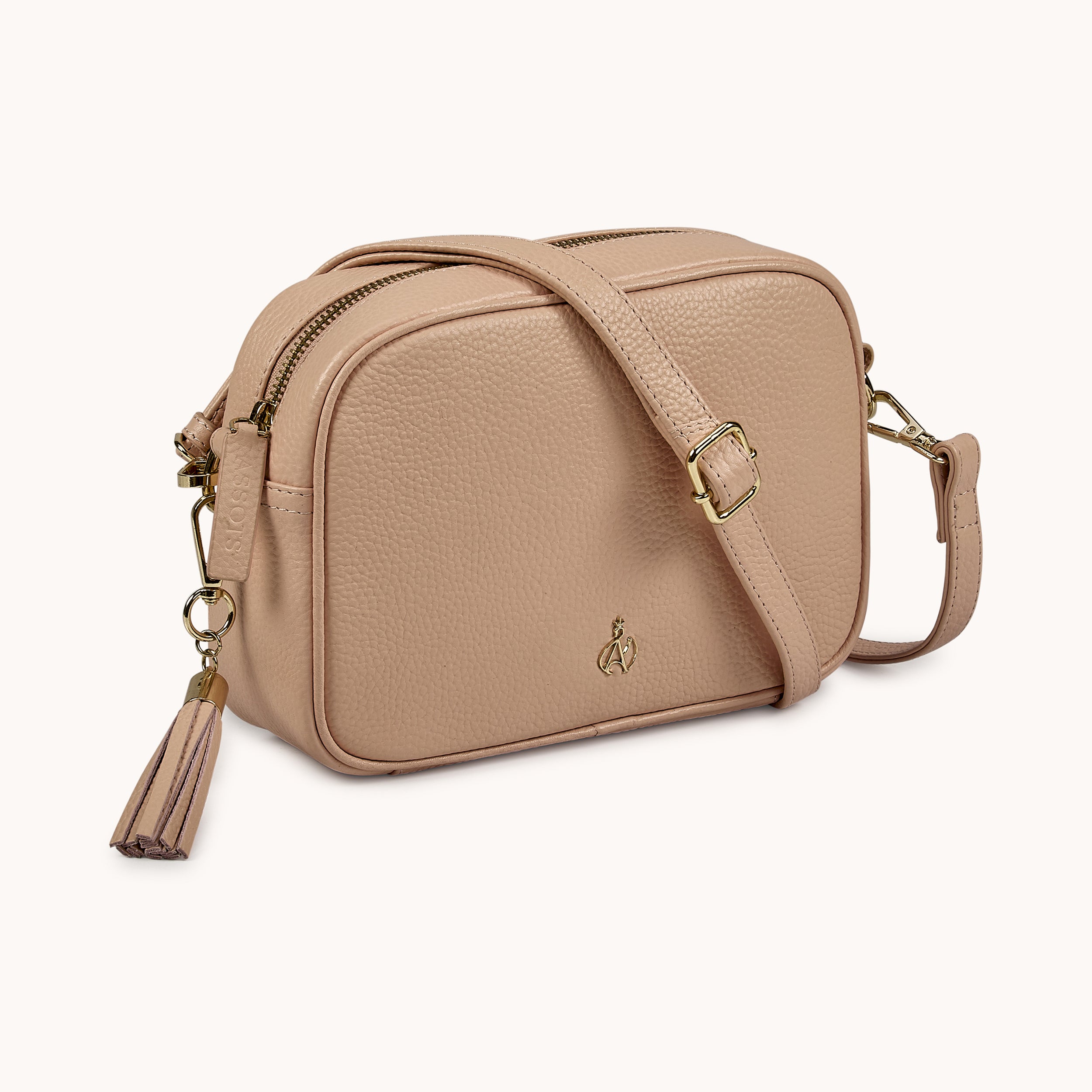 'KENT' Peach Pebble Grain Real Leather Crossbody Bag