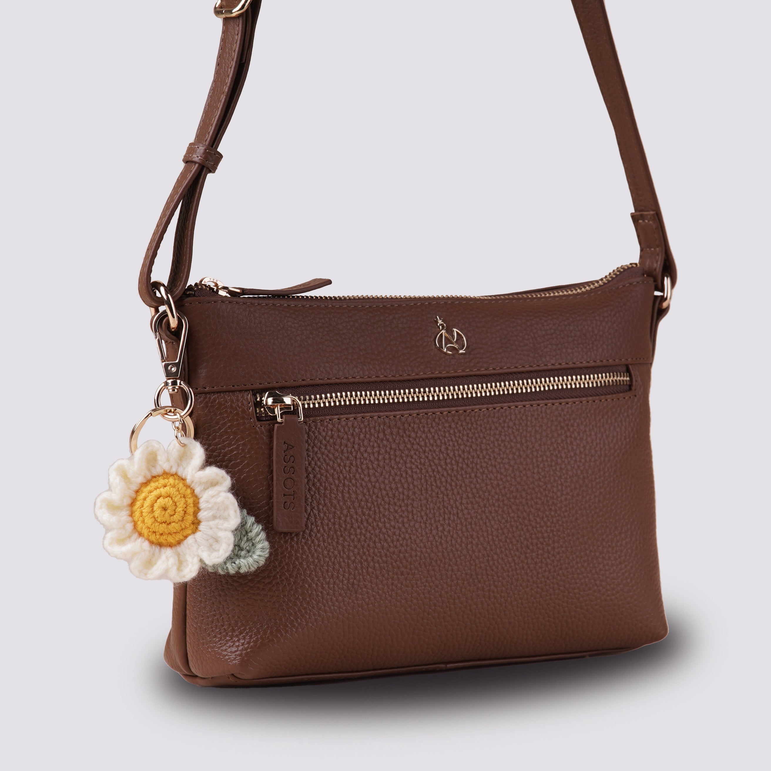 The Daisy Hand Crochet Gold Bag Charm Keyring