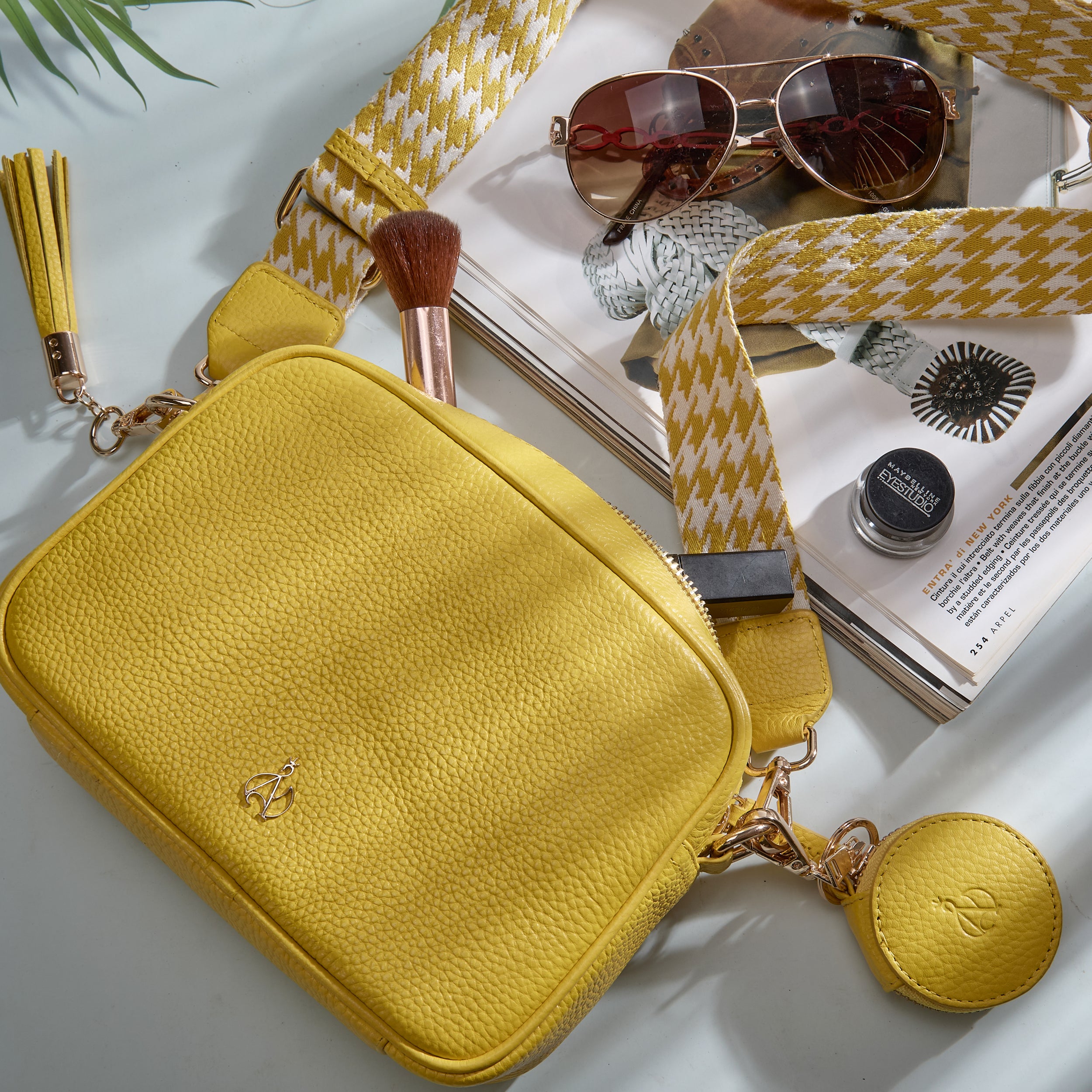 'KENT' Sunflower Pebble Grain Real Leather Crossbody Bag