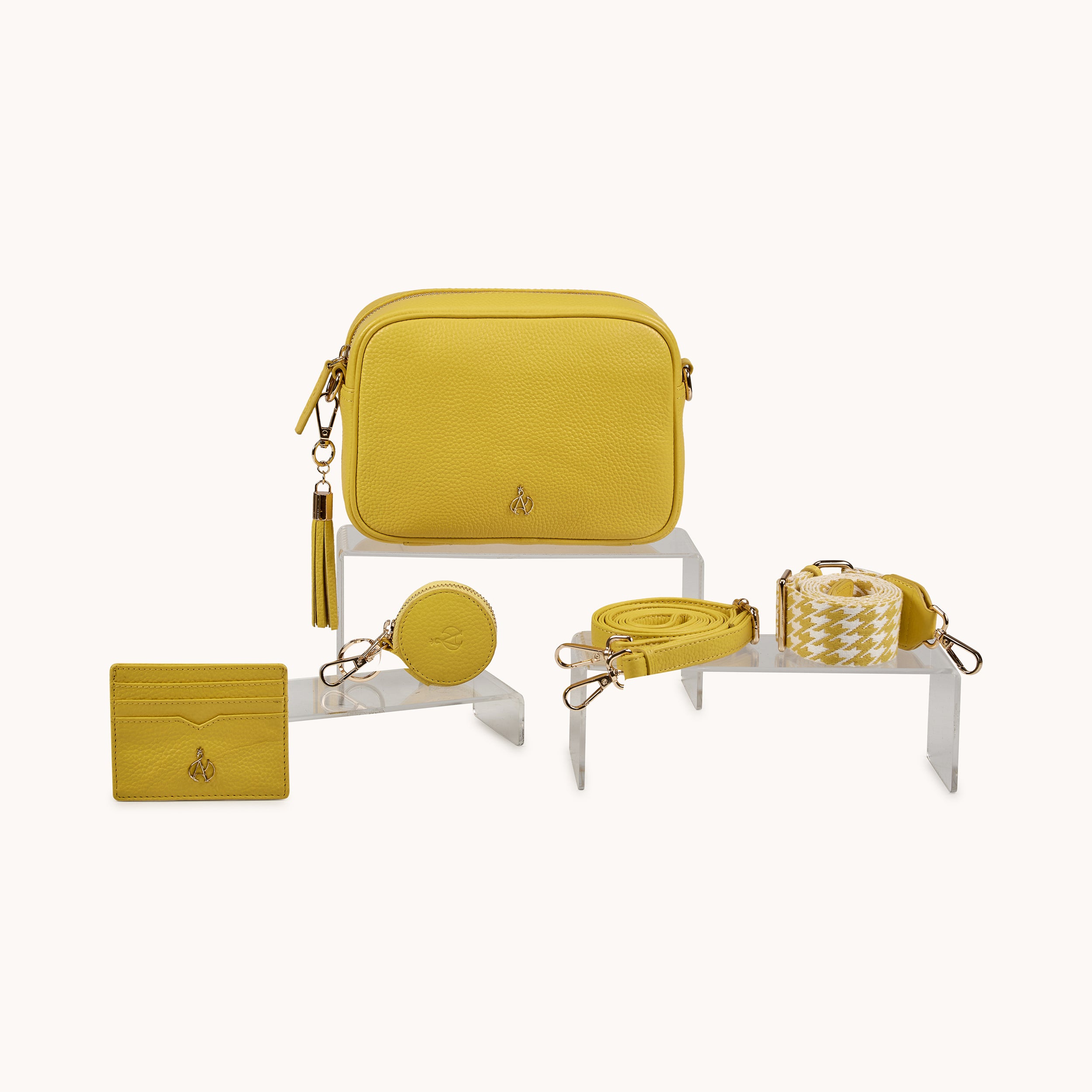 'KENT' Sunflower Pebble Grain Real Leather Crossbody Bag