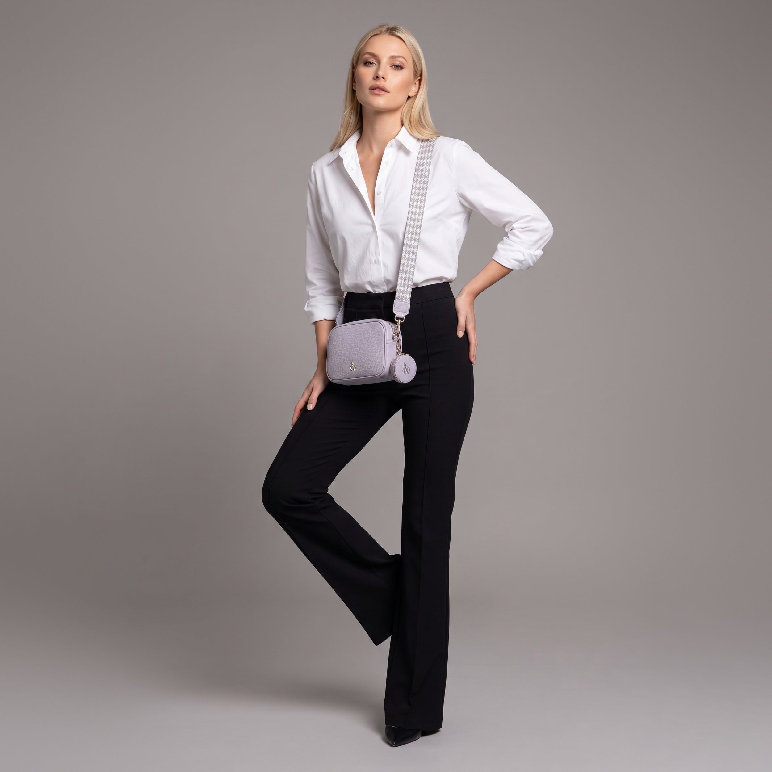 'KENT' Lilac Pebble Grain Real Leather Crossbody Bag