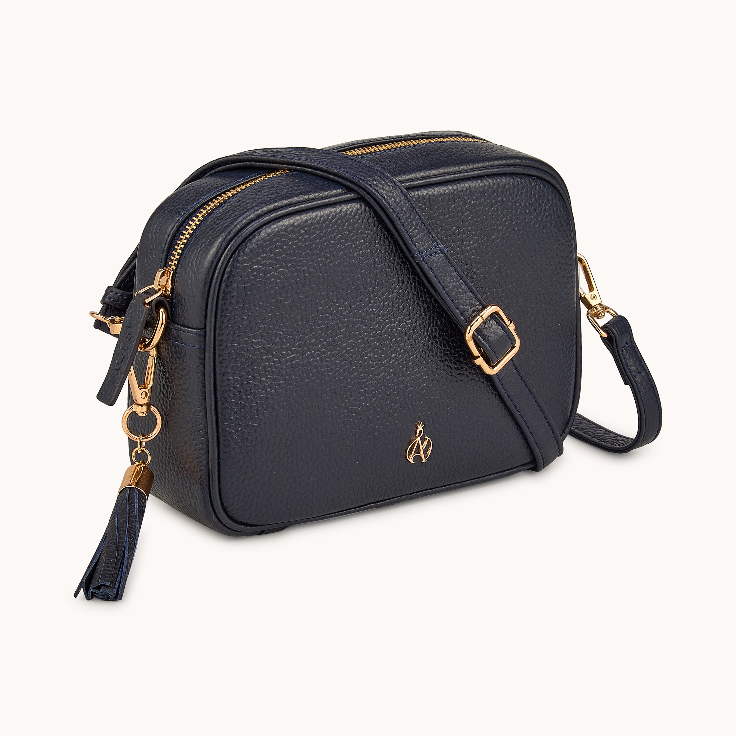 'KENT' Navy Pebble Grain Real Leather Crossbody Bag
