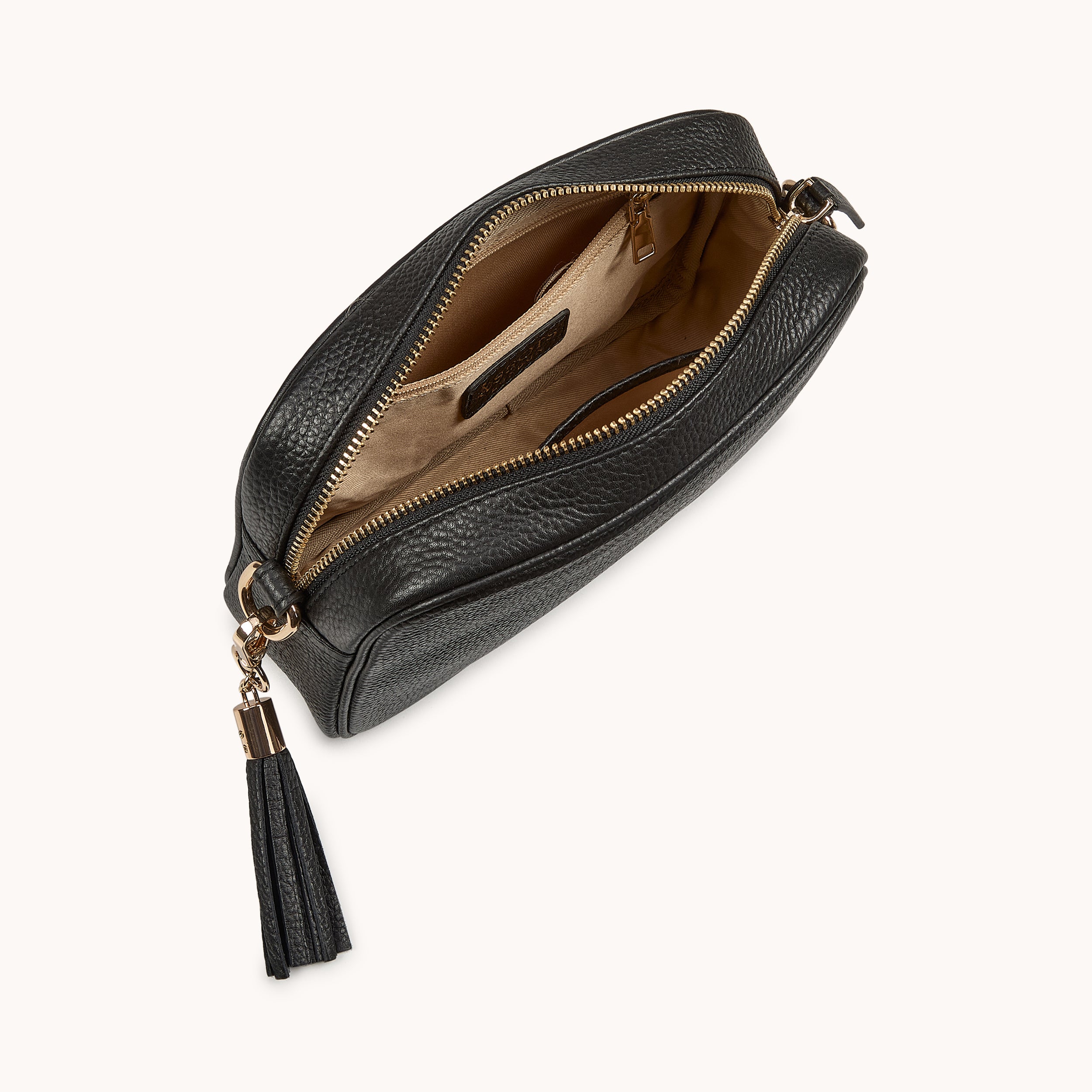 'KENT' Black Pebble Grain Real Leather Crossbody Bag