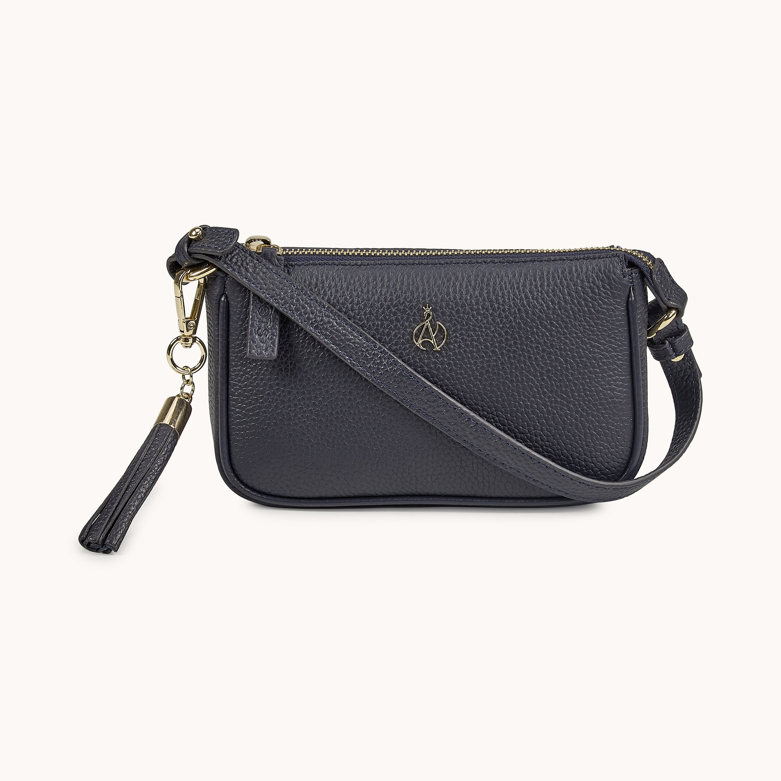 'ROSE' Navy Pebble Grain Real Leather Shoulder Bag