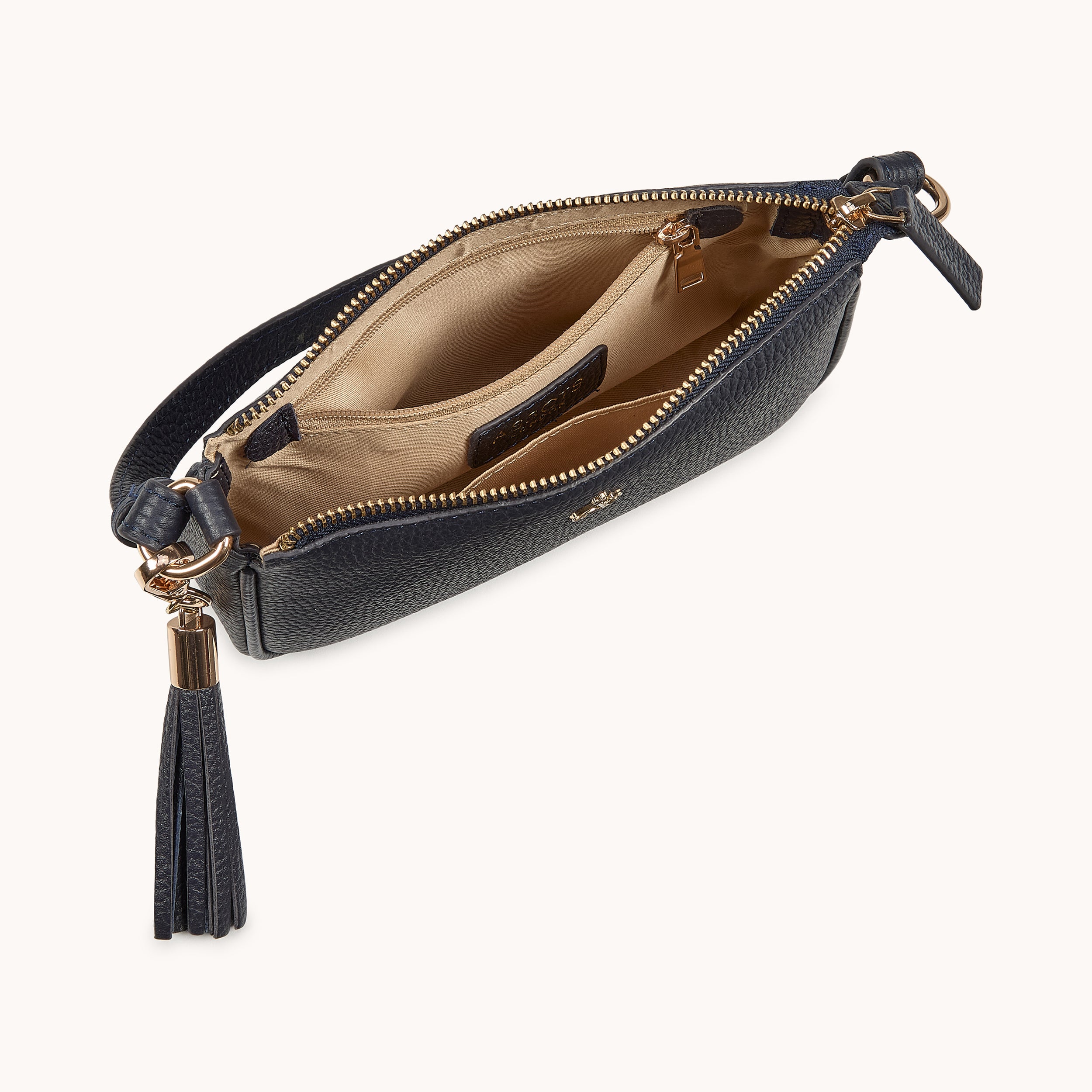 'ROSE' Navy Pebble Grain Real Leather Shoulder Bag