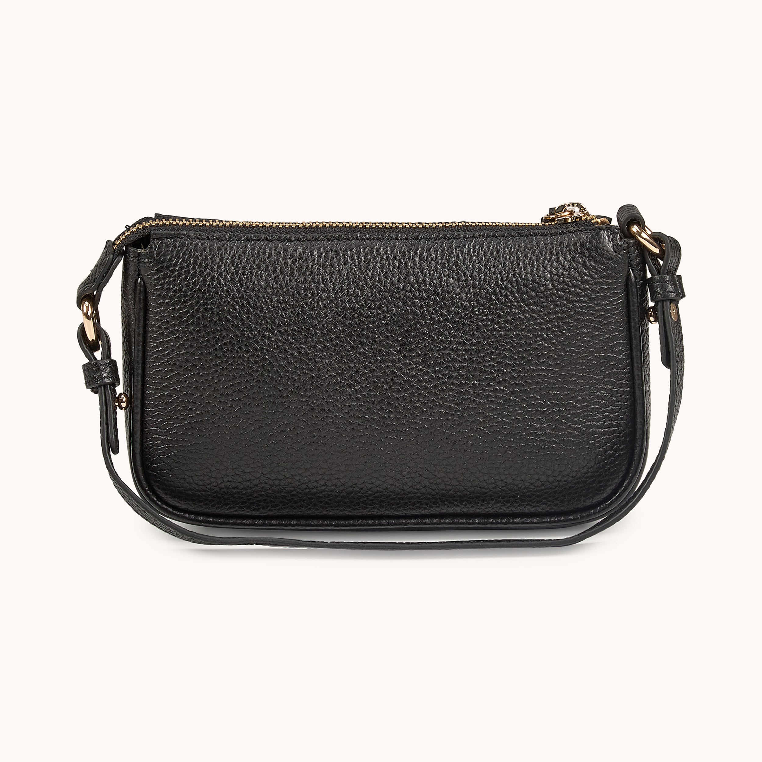 'ROSE' Black Pebble Grain Real Leather Shoulder Bag