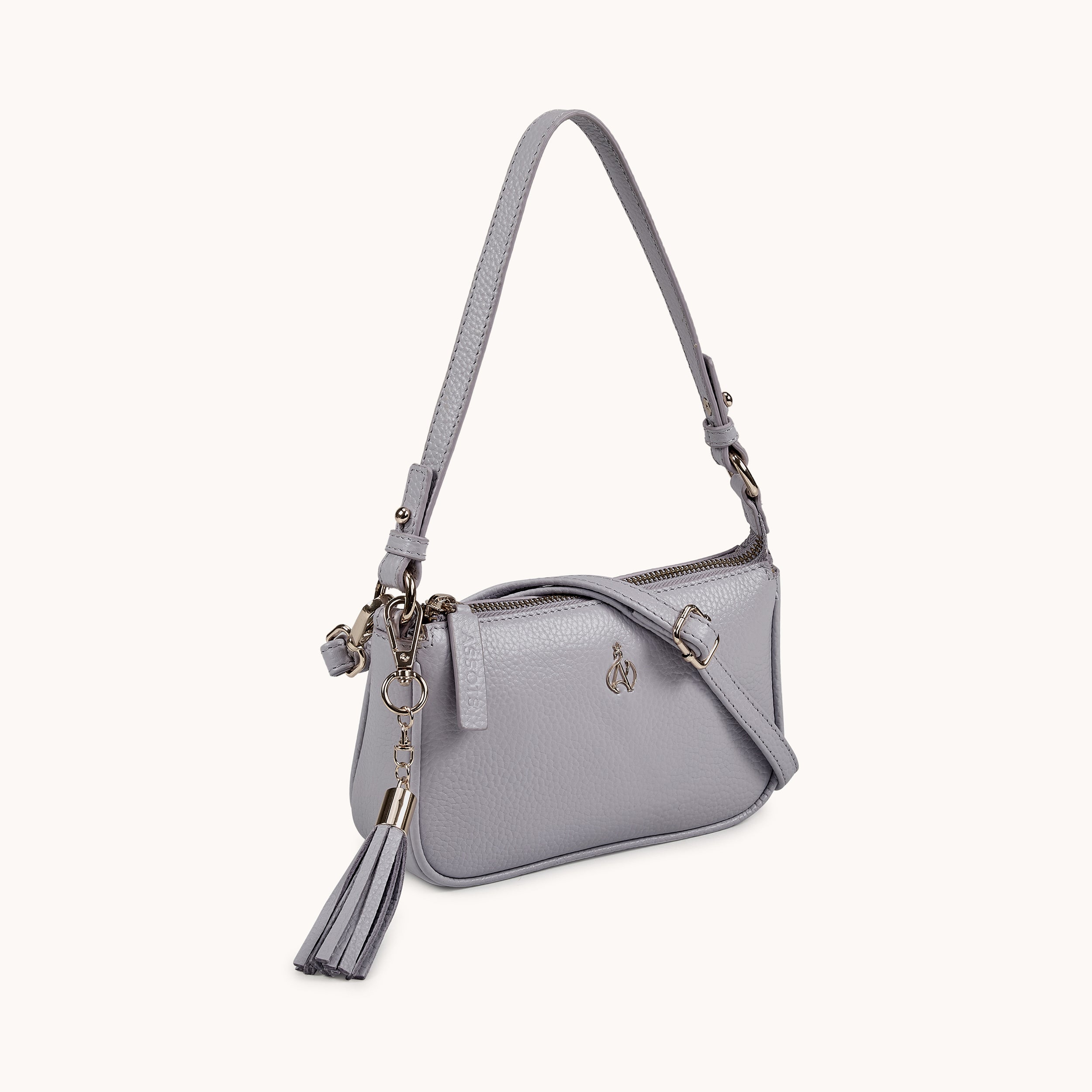 'ROSE' Lilac Pebble Grain Real Leather Shoulder Bag