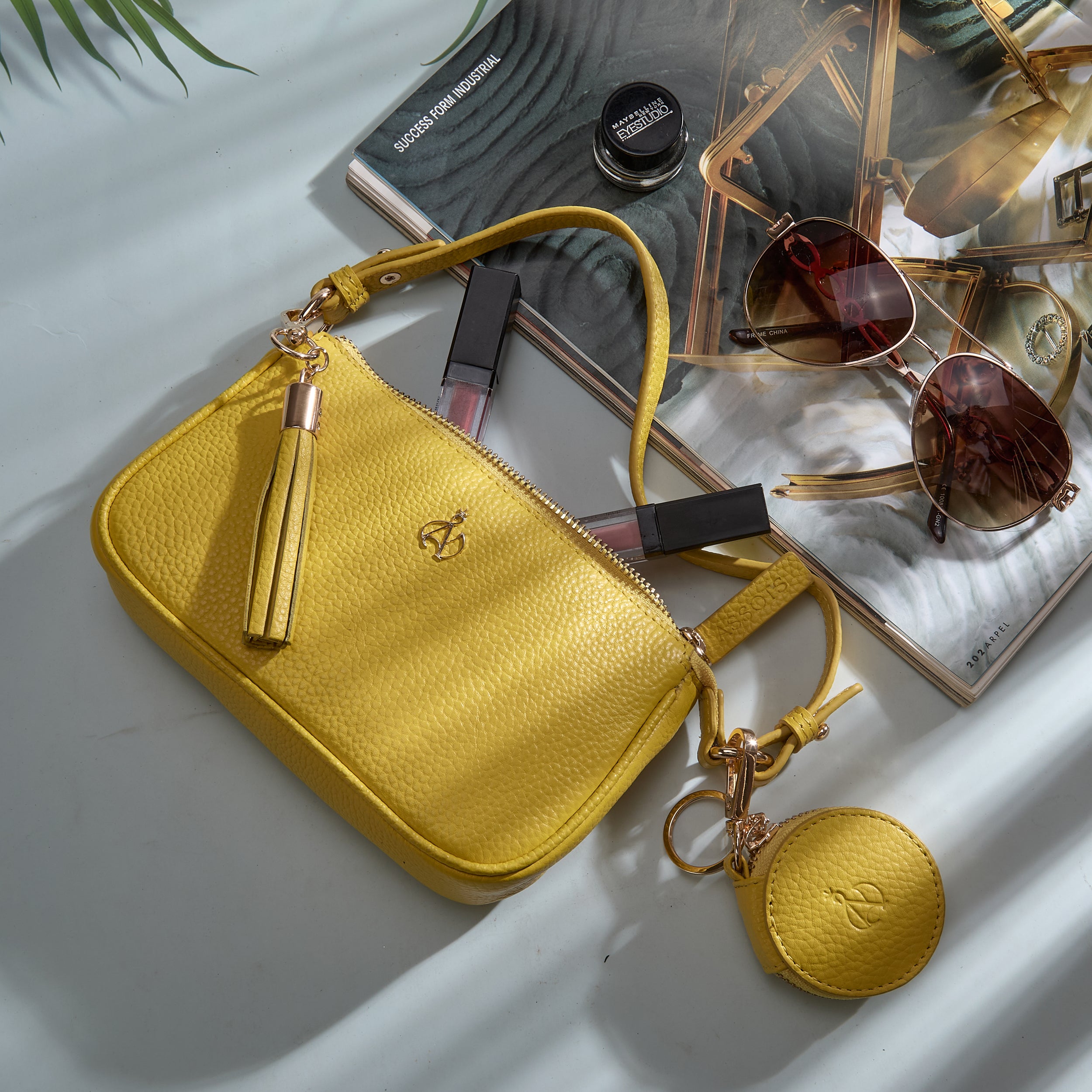 'ROSE' Sunflower Pebble Grain Real Leather Shoulder Bag