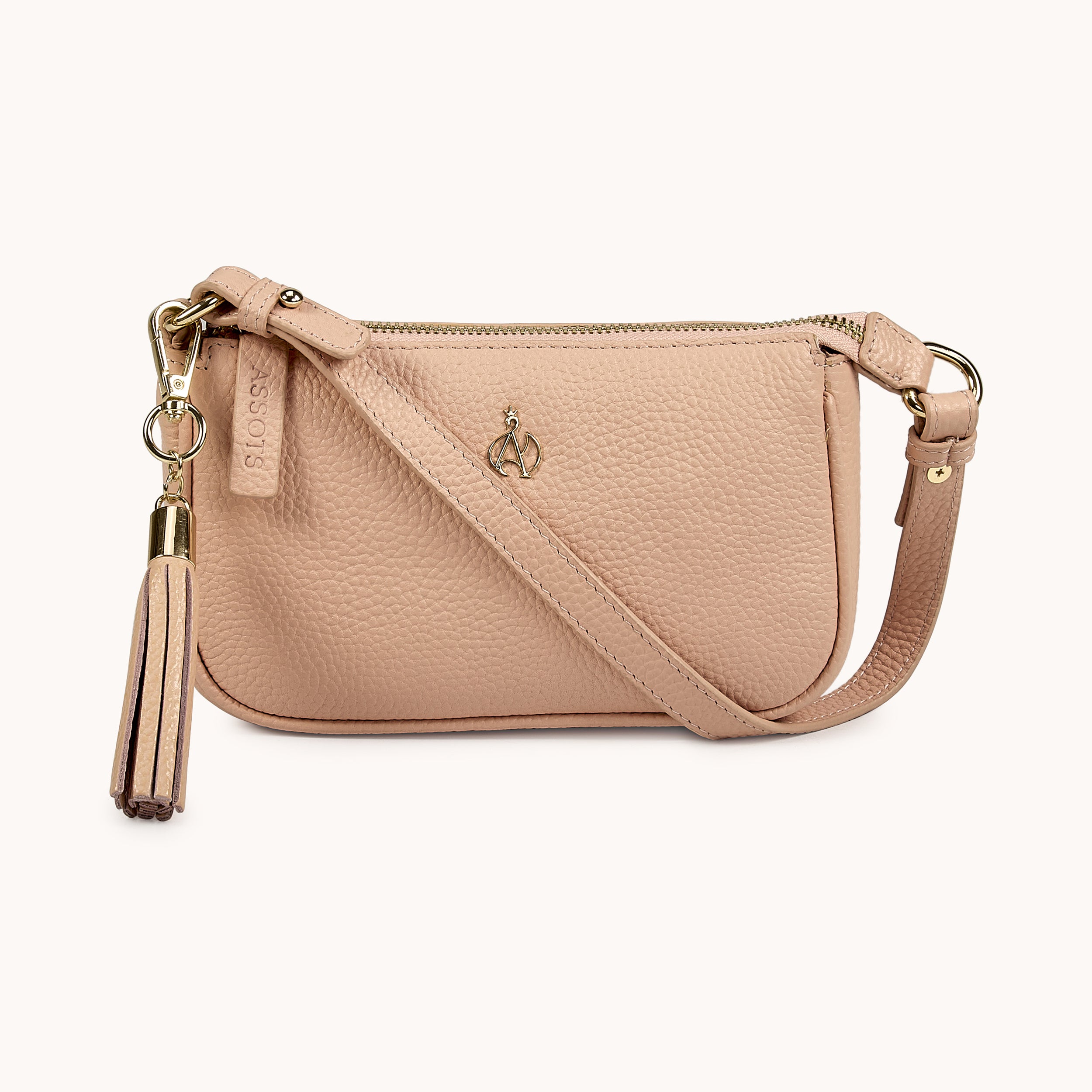 'ROSE' Peach Pebble Grain Real Leather Shoulder Bag
