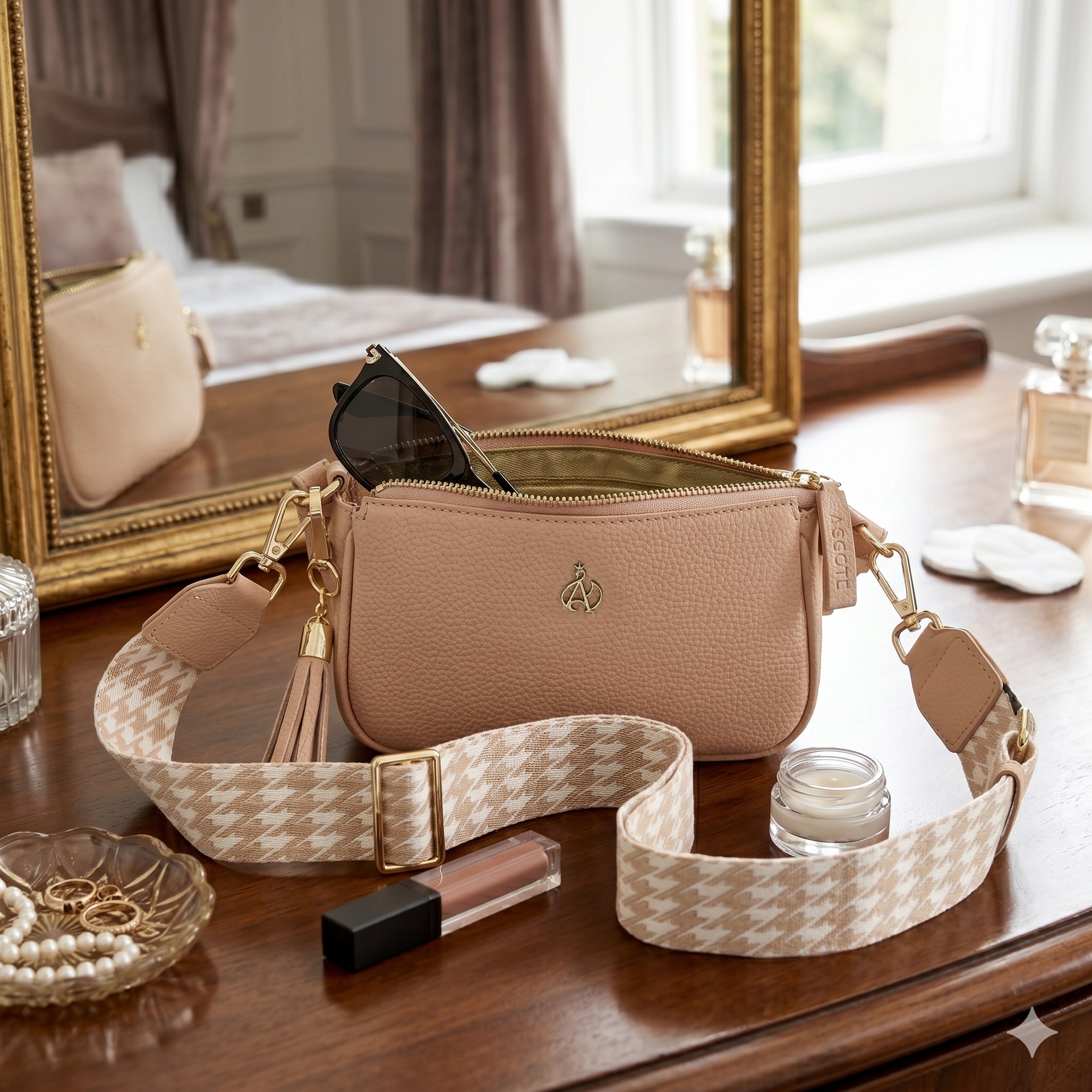 'ROSE' Peach Pebble Grain Real Leather Shoulder Bag