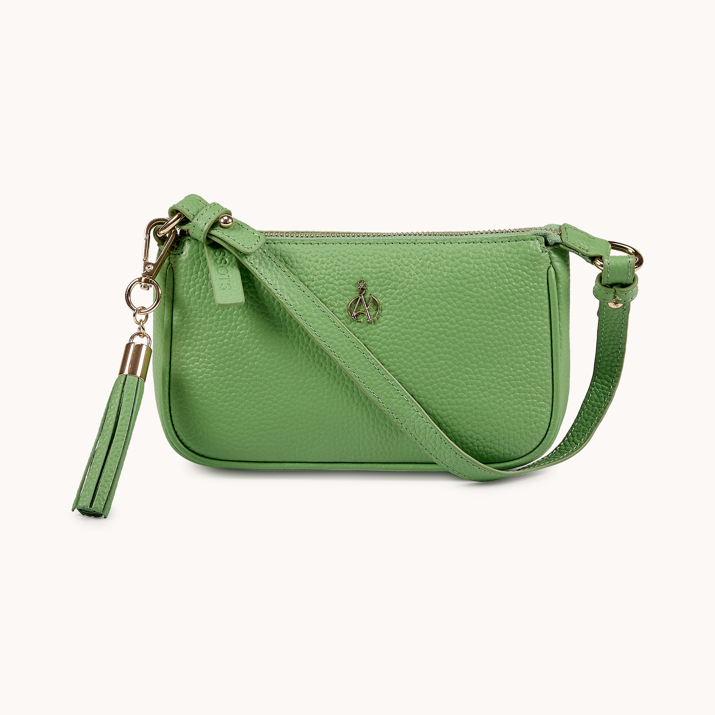'ROSE' Matcha Green Pebble Grain Real Leather Shoulder Bag
