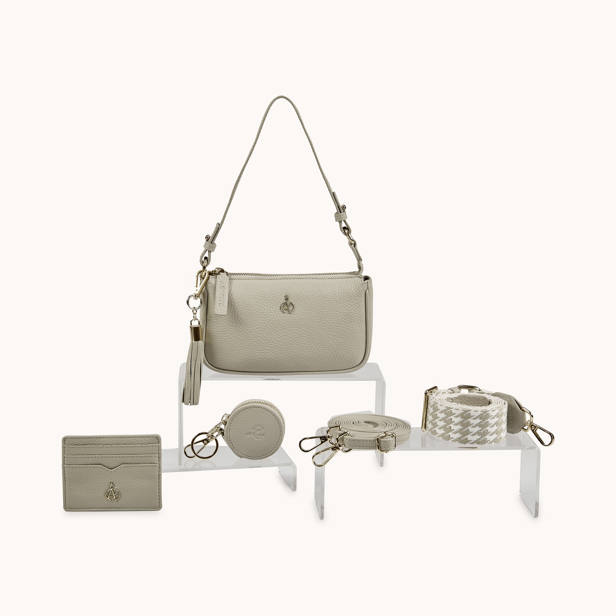 'ROSE' Fog Grey Pebble Grain Real Leather Shoulder Bag