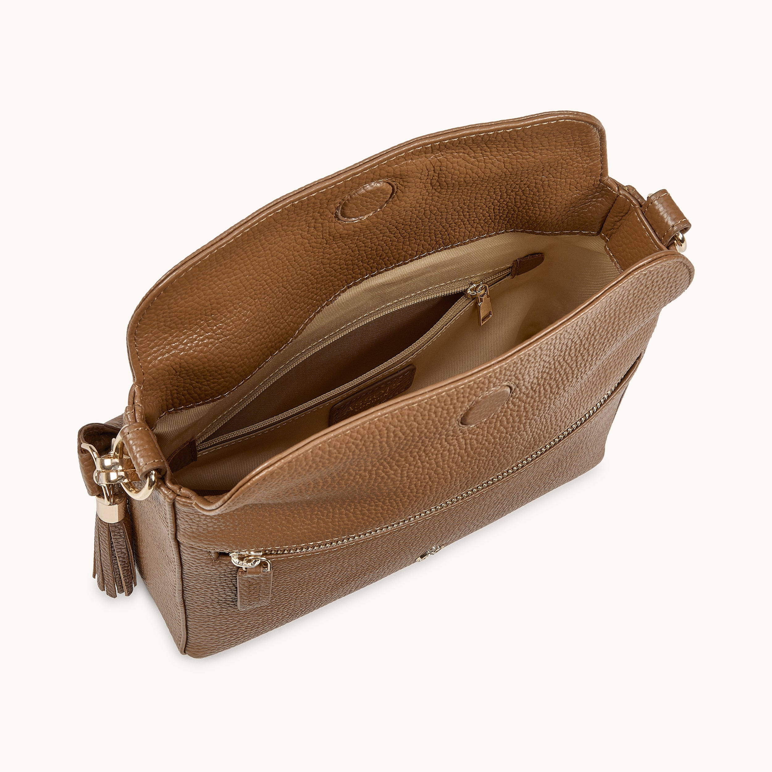 'FIONA' Tan Pebble Grain Real Leather Shoulder Bag