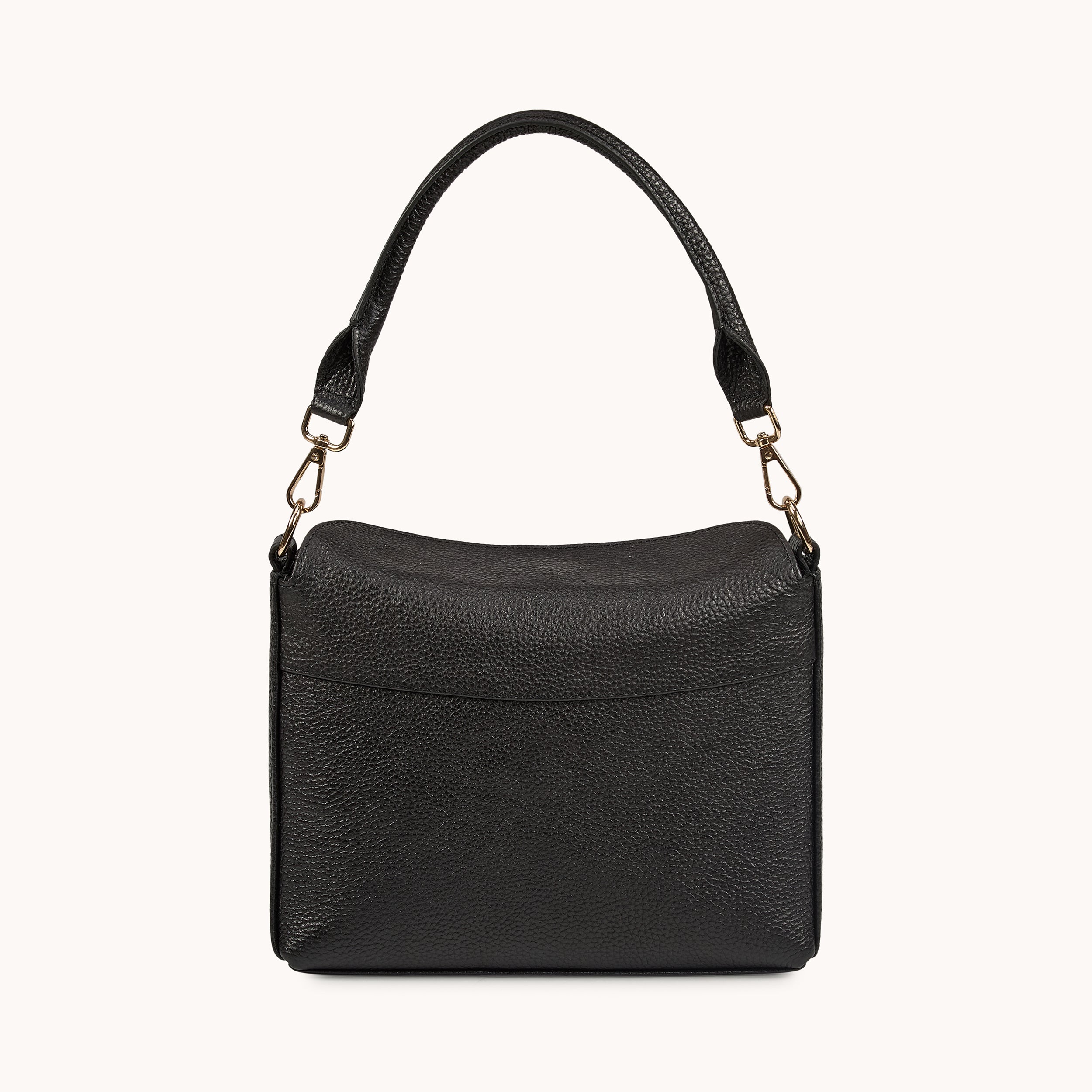 'FIONA' Black Pebble Grain Real Leather Shoulder Bag