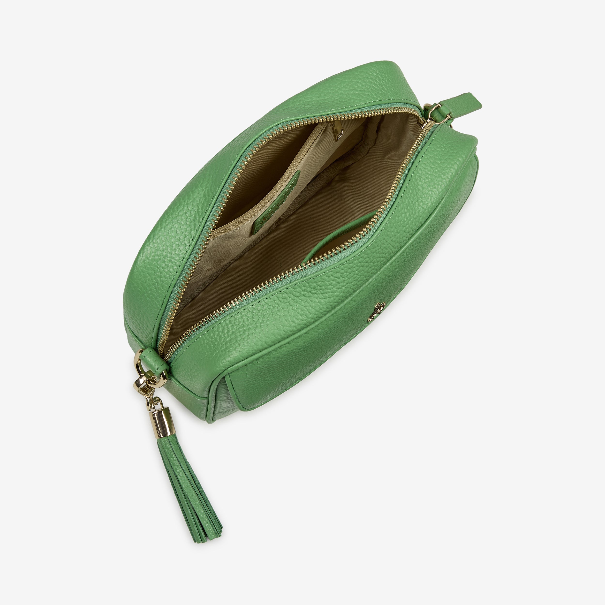 'HACKNEY' Matcha Green Pebble Grain Real Leather Crossbody Bag