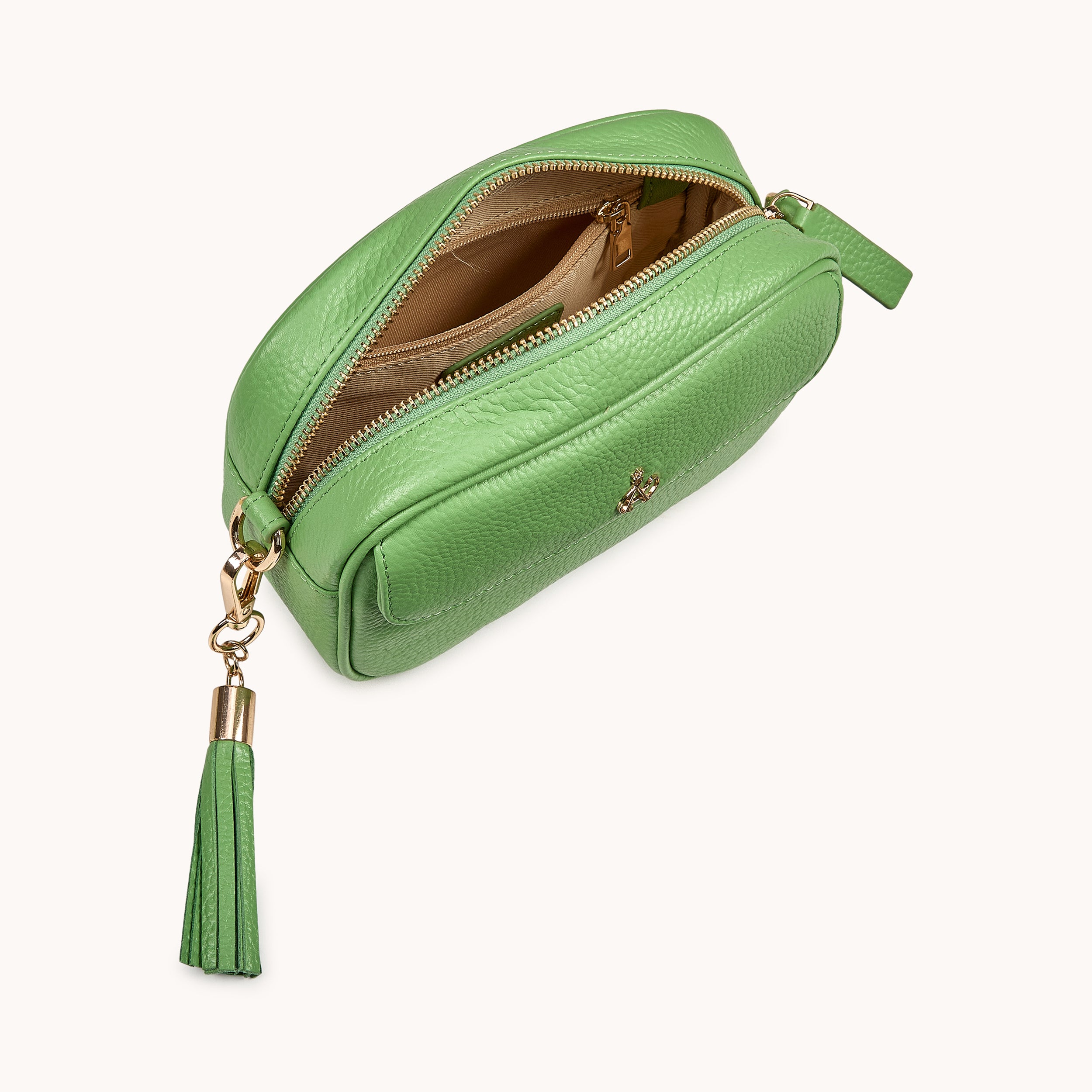 'HACKNEY MINI' Matcha Green Pebble Grain Real Leather Crossbody Bag