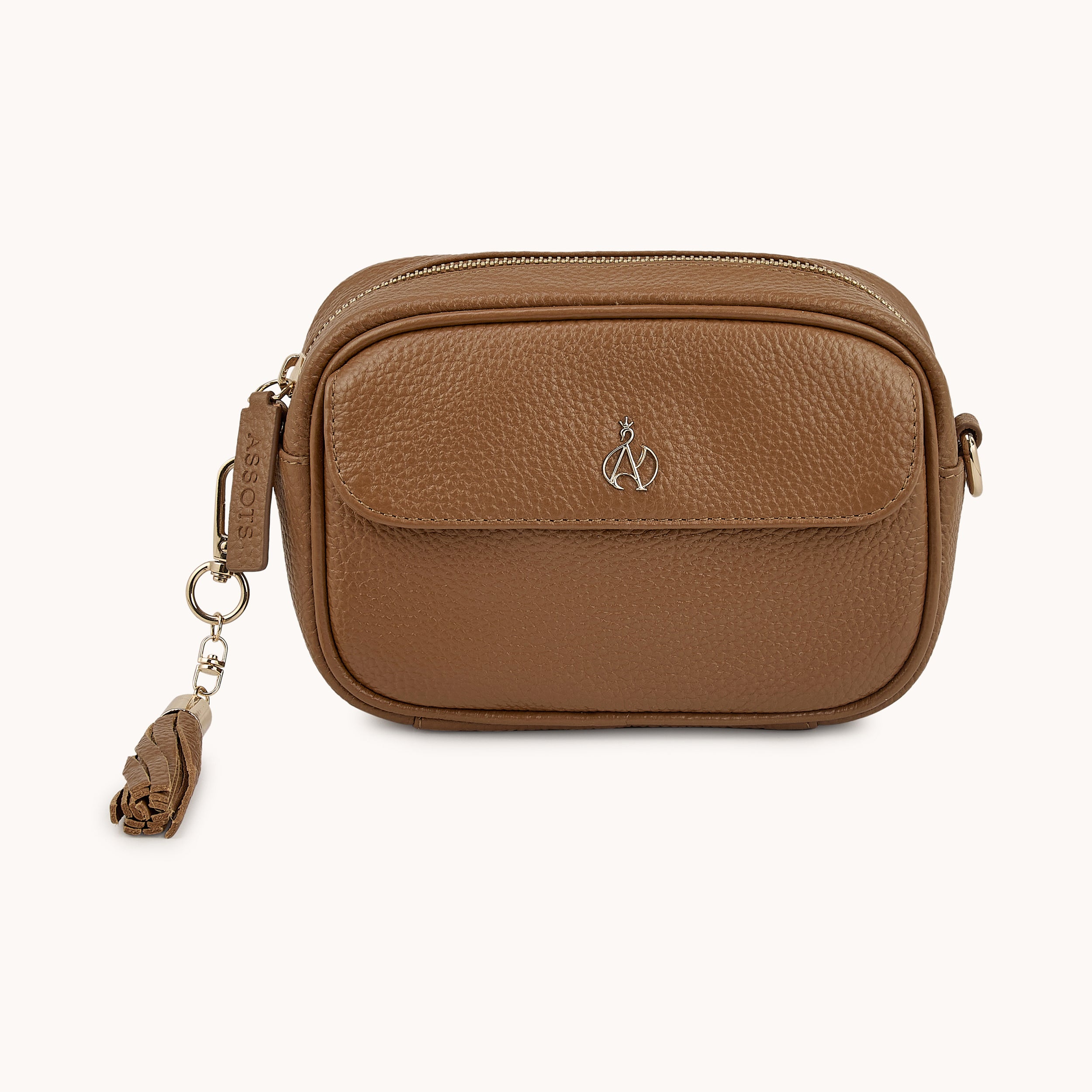 'HACKNEY MINI' Tan Pebble Grain Real Leather Crossbody Bag