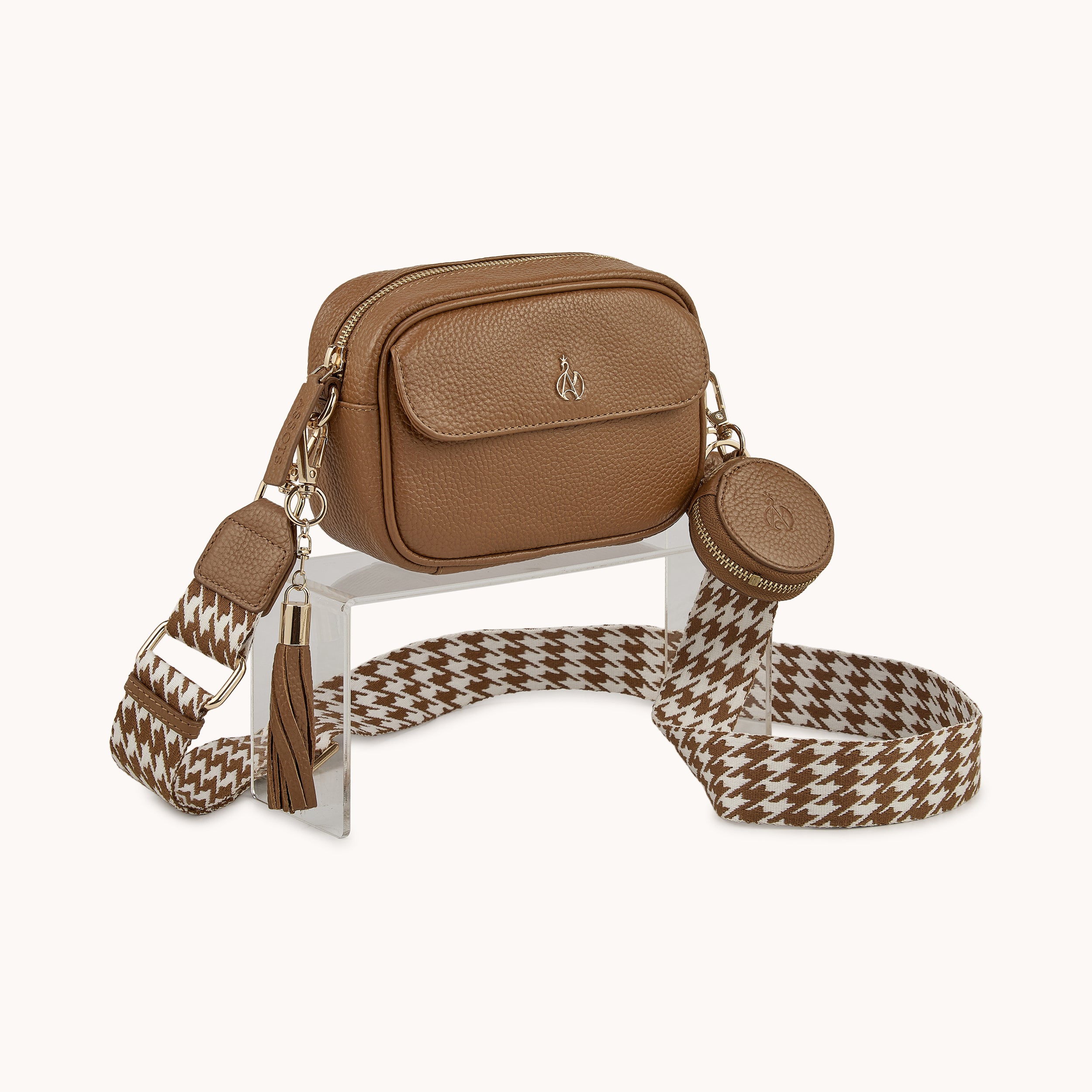 'HACKNEY MINI' Tan Pebble Grain Real Leather Crossbody Bag