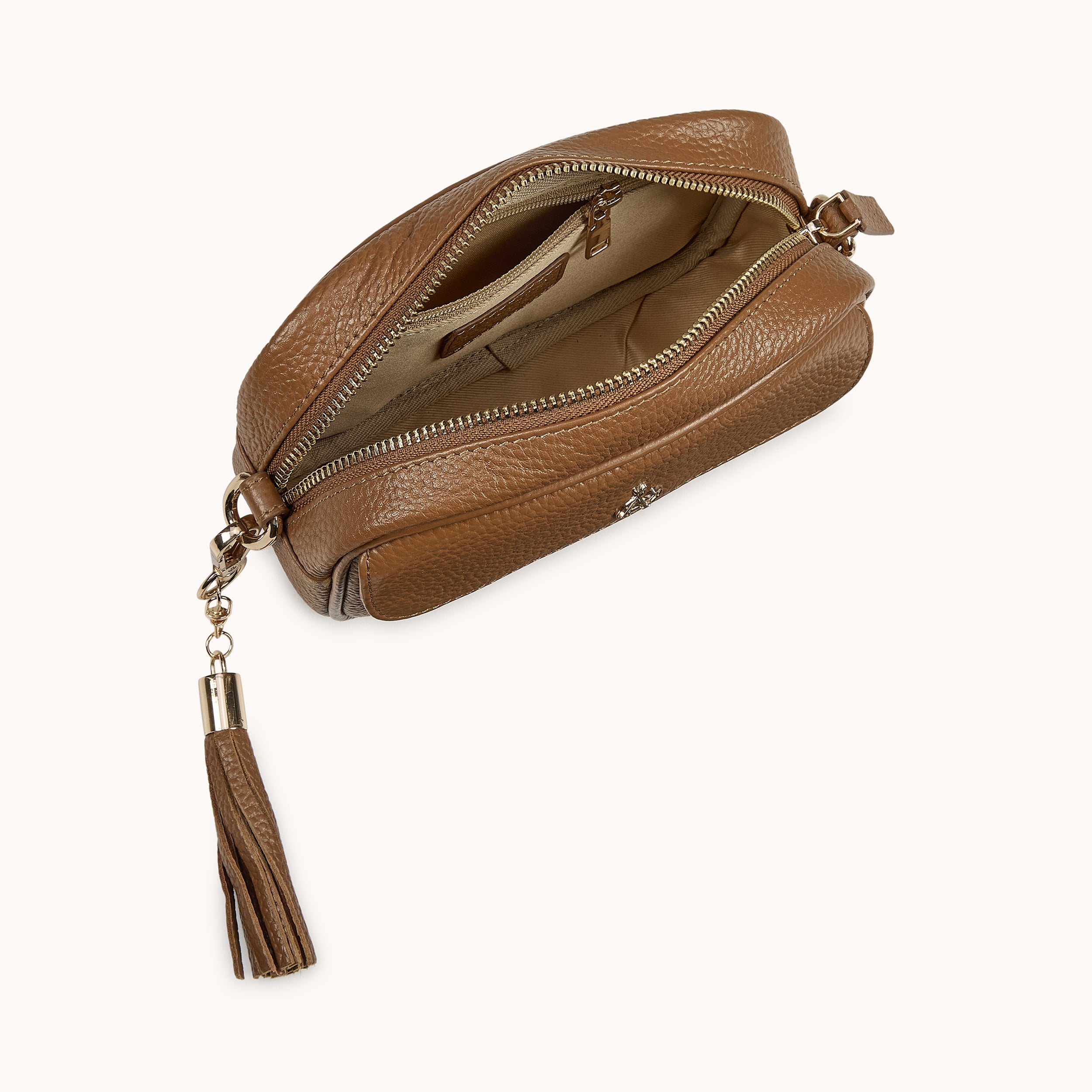 'HACKNEY MINI' Tan Pebble Grain Real Leather Crossbody Bag