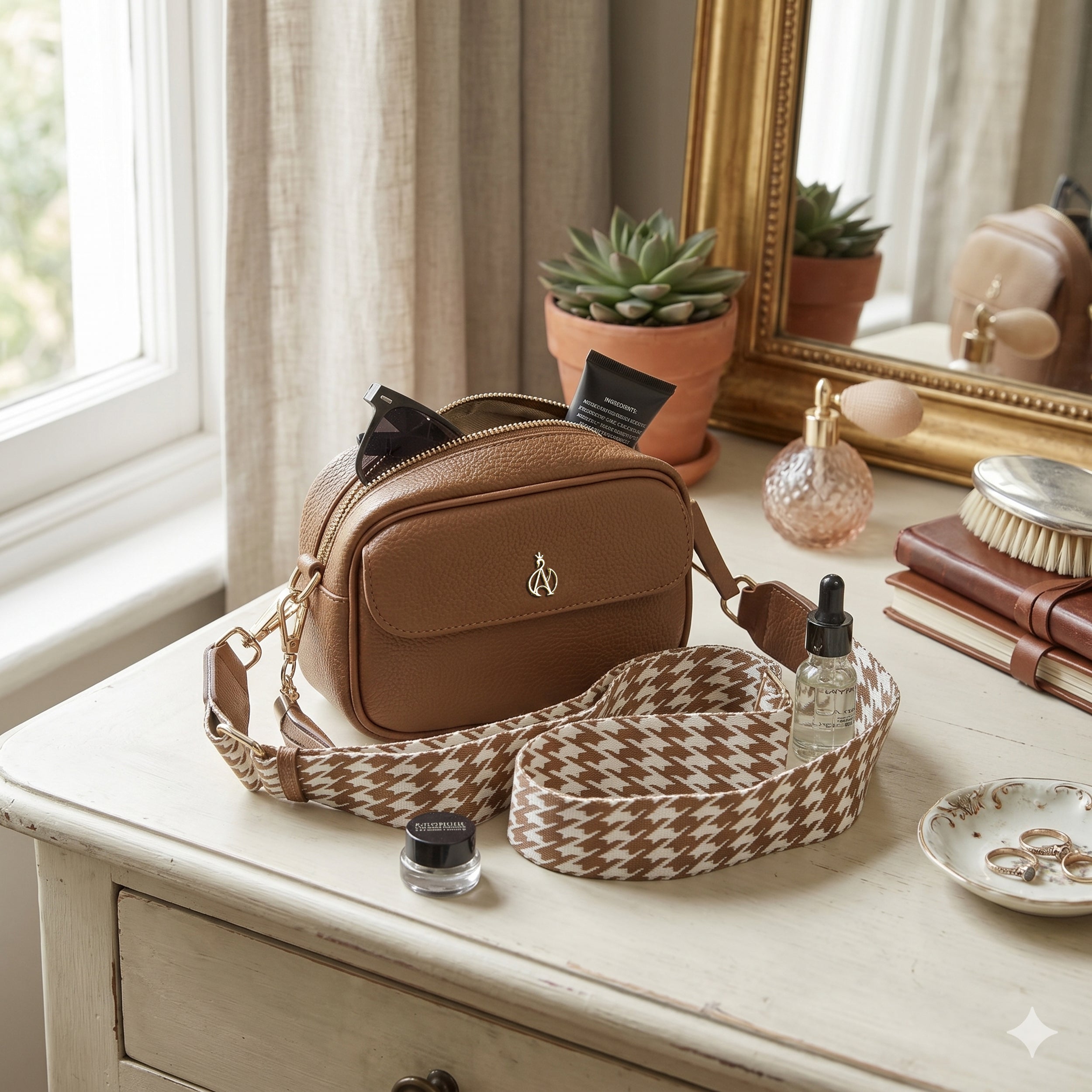 'HACKNEY MINI' Tan Pebble Grain Real Leather Crossbody Bag