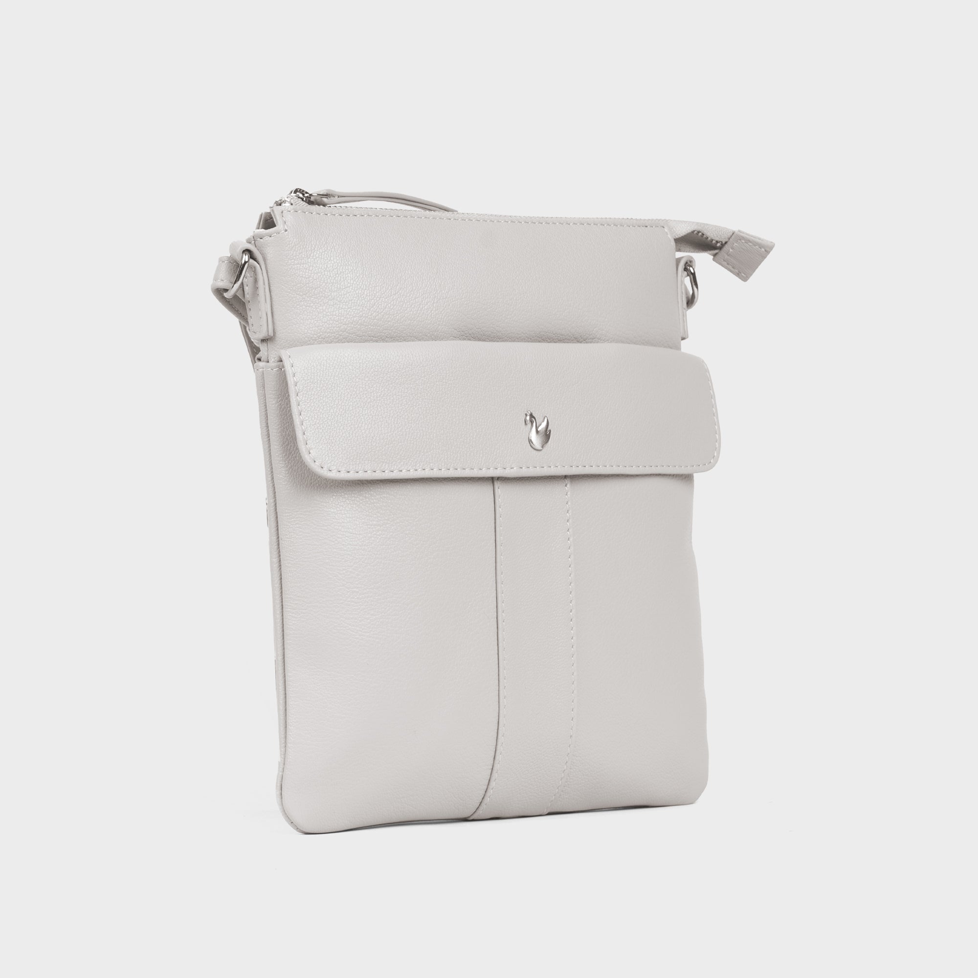 'AMBA' Ice Grey Soft Nappa Full Grain Real Leather Crossbody Bag