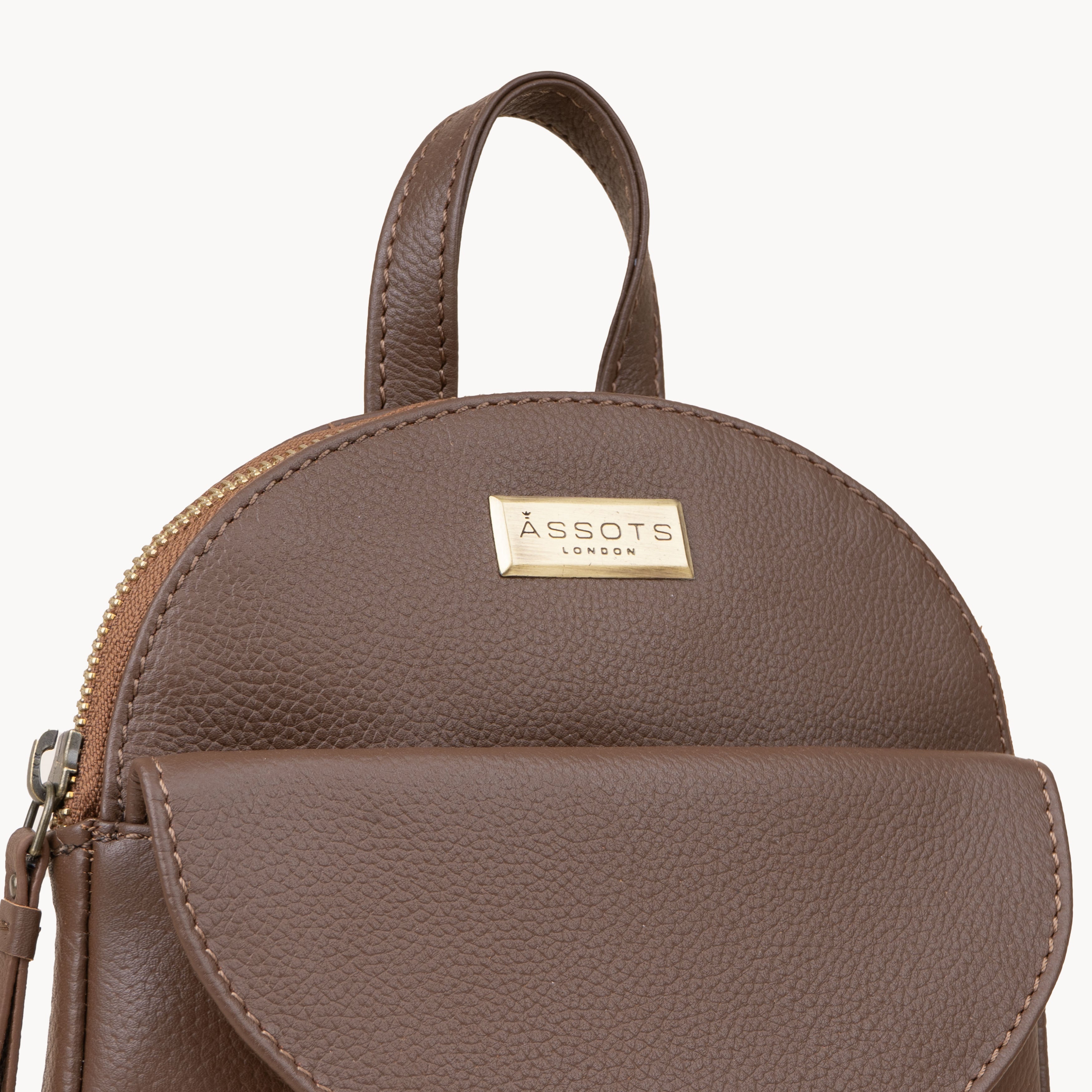 'GEORGE' Tan Mini Pebble Grain Leather Backpack