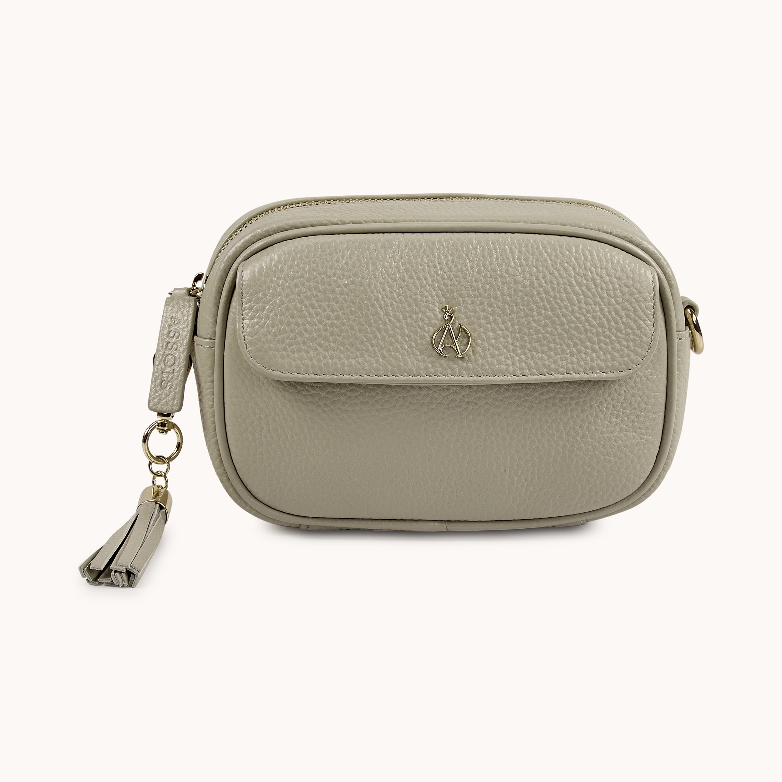'HACKNEY MINI' Fog Grey Pebble Grain Real Leather Crossbody Bag