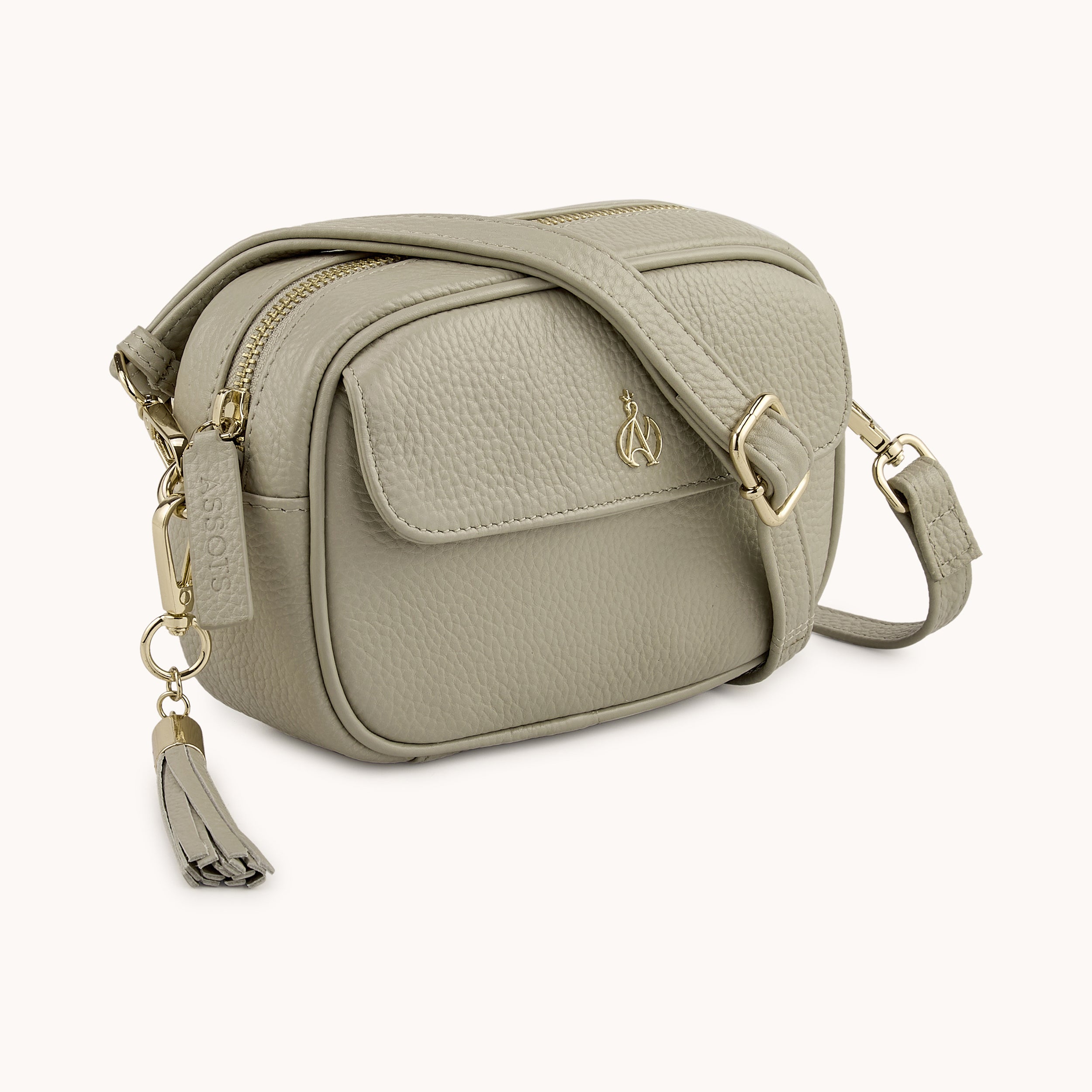 'HACKNEY MINI' Fog Grey Pebble Grain Real Leather Crossbody Bag