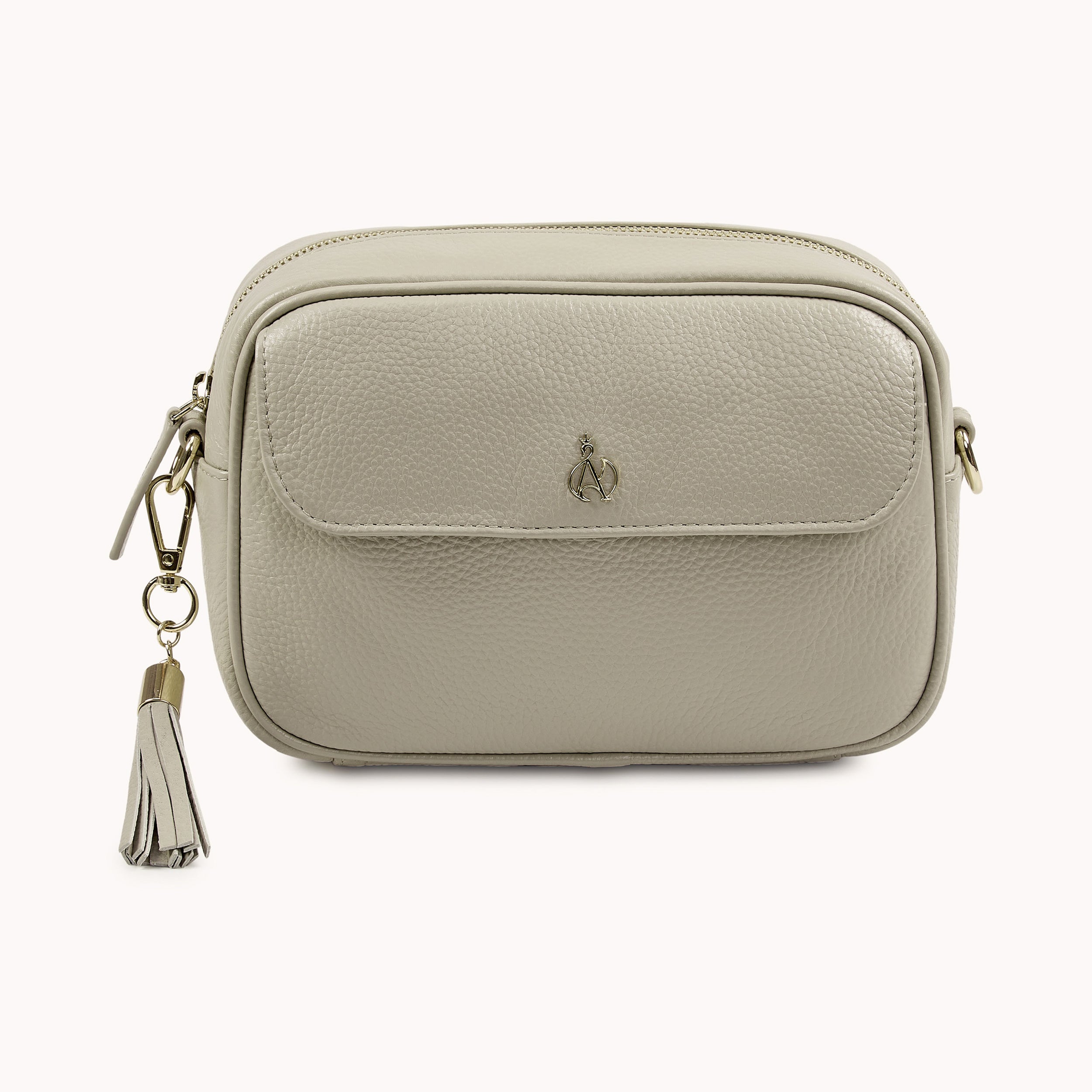 'HACKNEY' Fog Grey Pebble Grain Real Leather Crossbody Bag