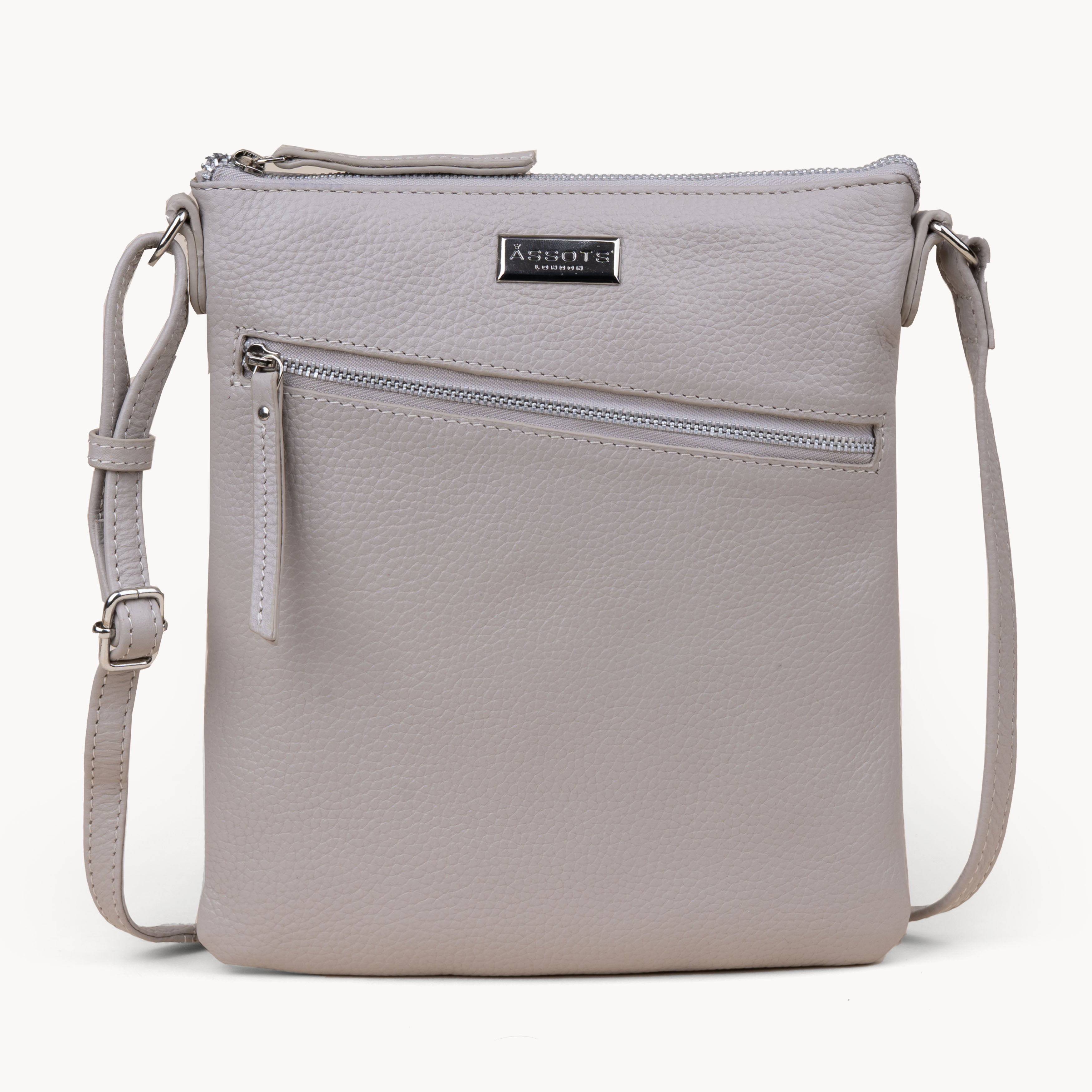 'ROSY' Light Ice Grey Pebble Grain Soft Real Leather Crossbody Bag