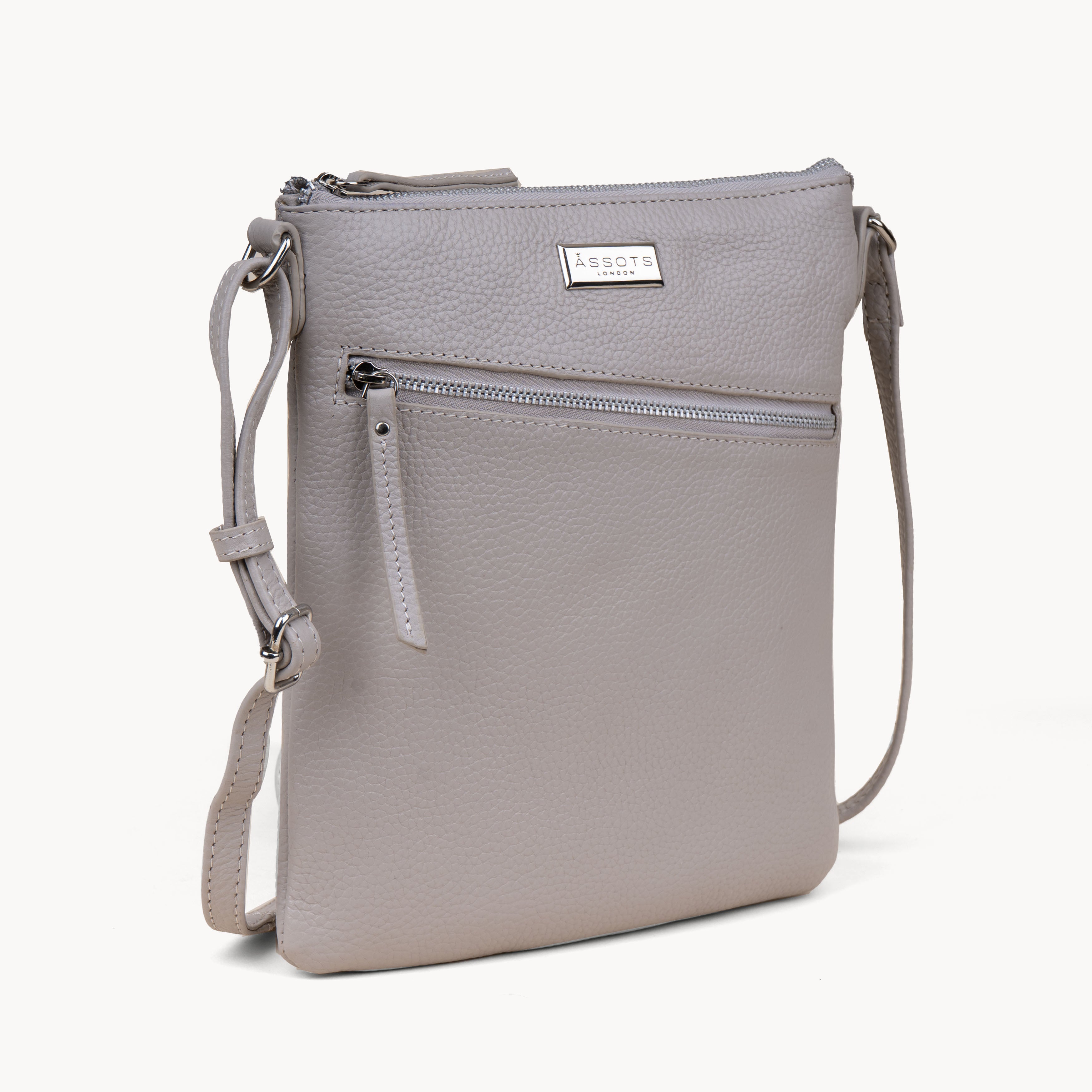 'ROSY' Light Ice Grey Pebble Grain Soft Real Leather Crossbody Bag