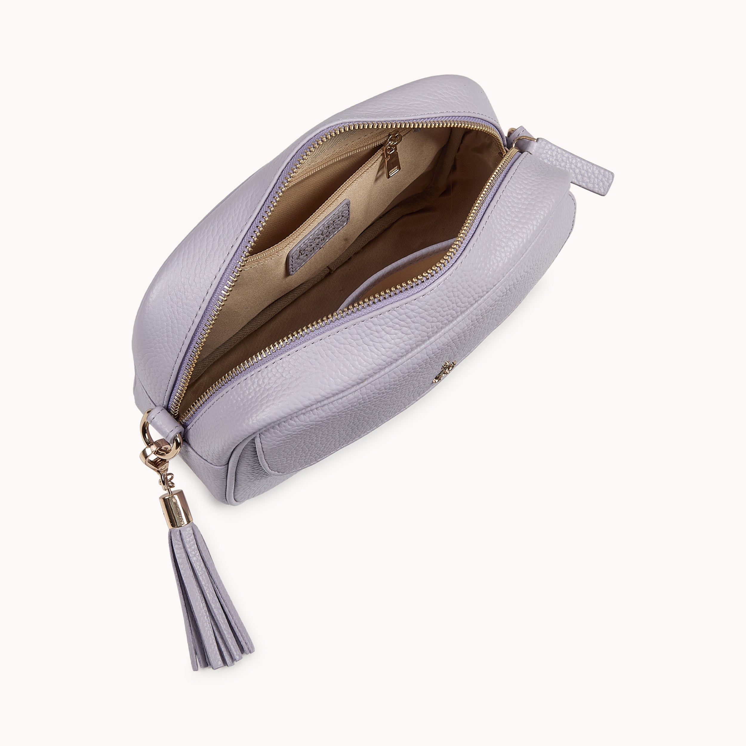 'HACKNEY' Lilac Pebble Grain Real Leather Crossbody Bag