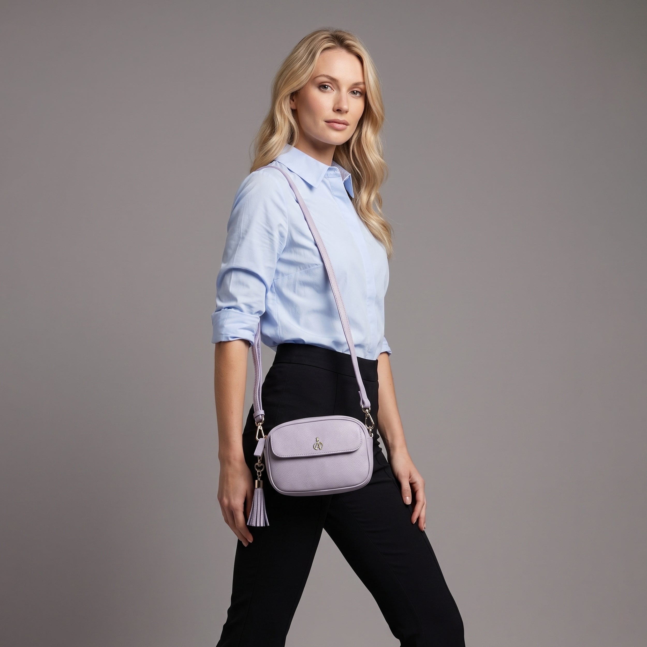 'HACKNEY MINI' Lilac Pebble Grain Real Leather Crossbody Bag