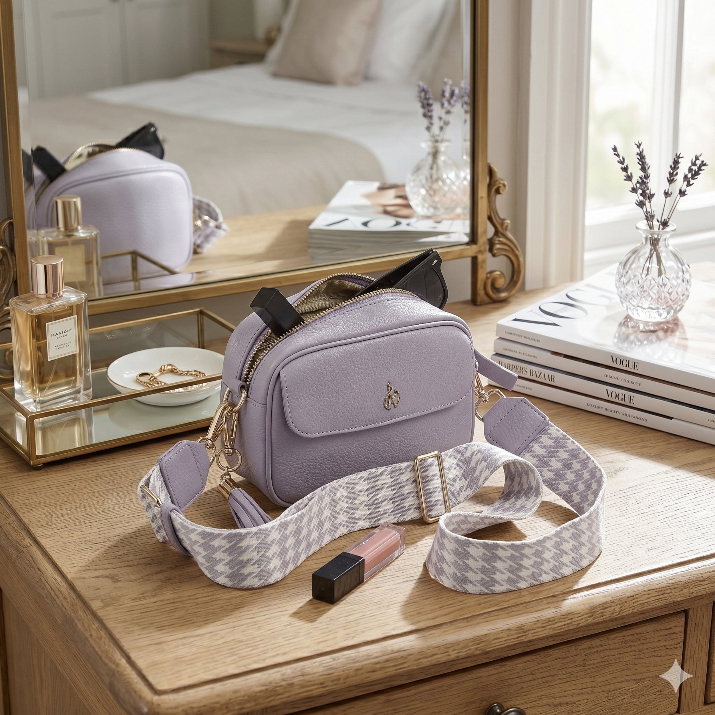 'HACKNEY MINI' Lilac Pebble Grain Real Leather Crossbody Bag