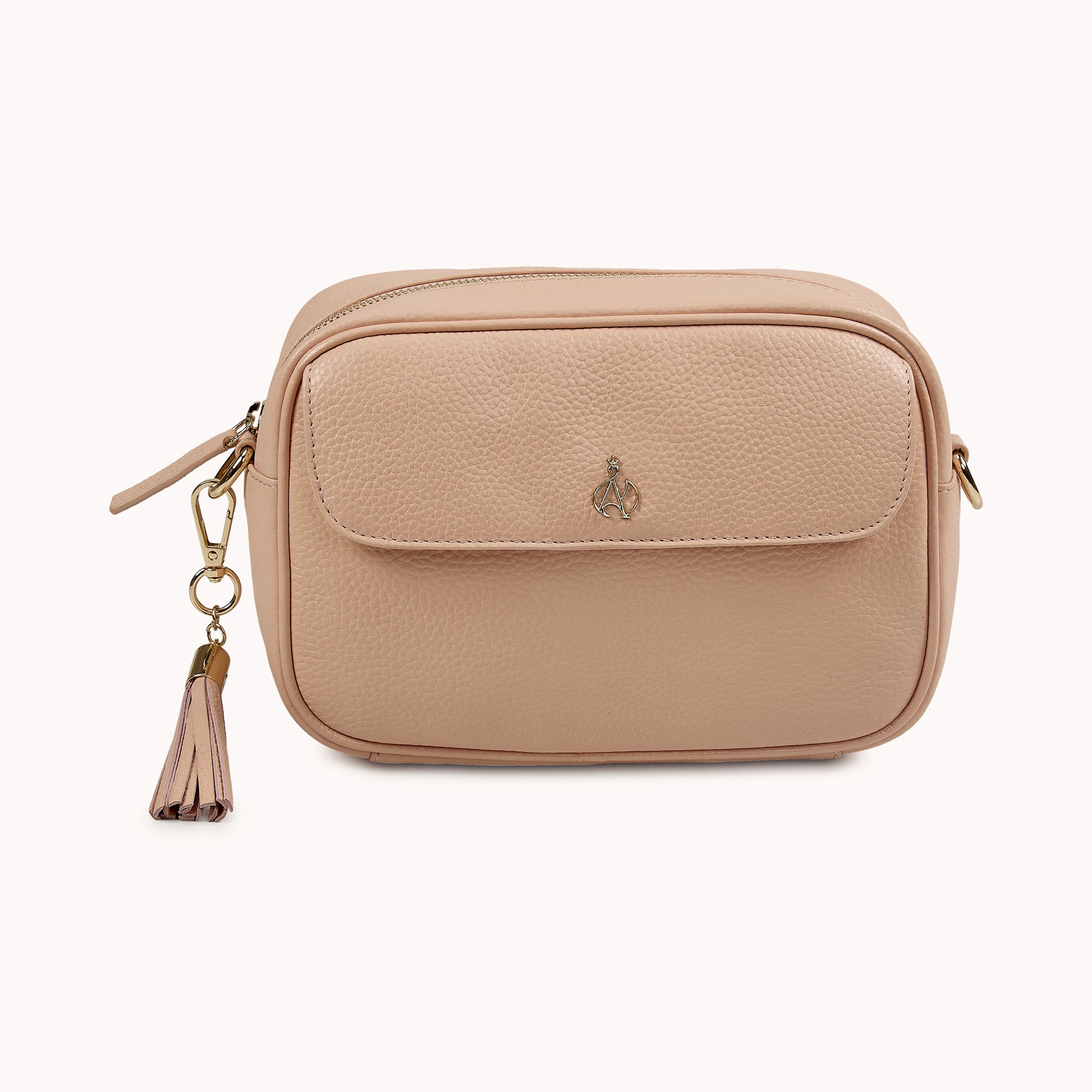 'HACKNEY' Peach Pebble Grain Real Leather Crossbody Bag