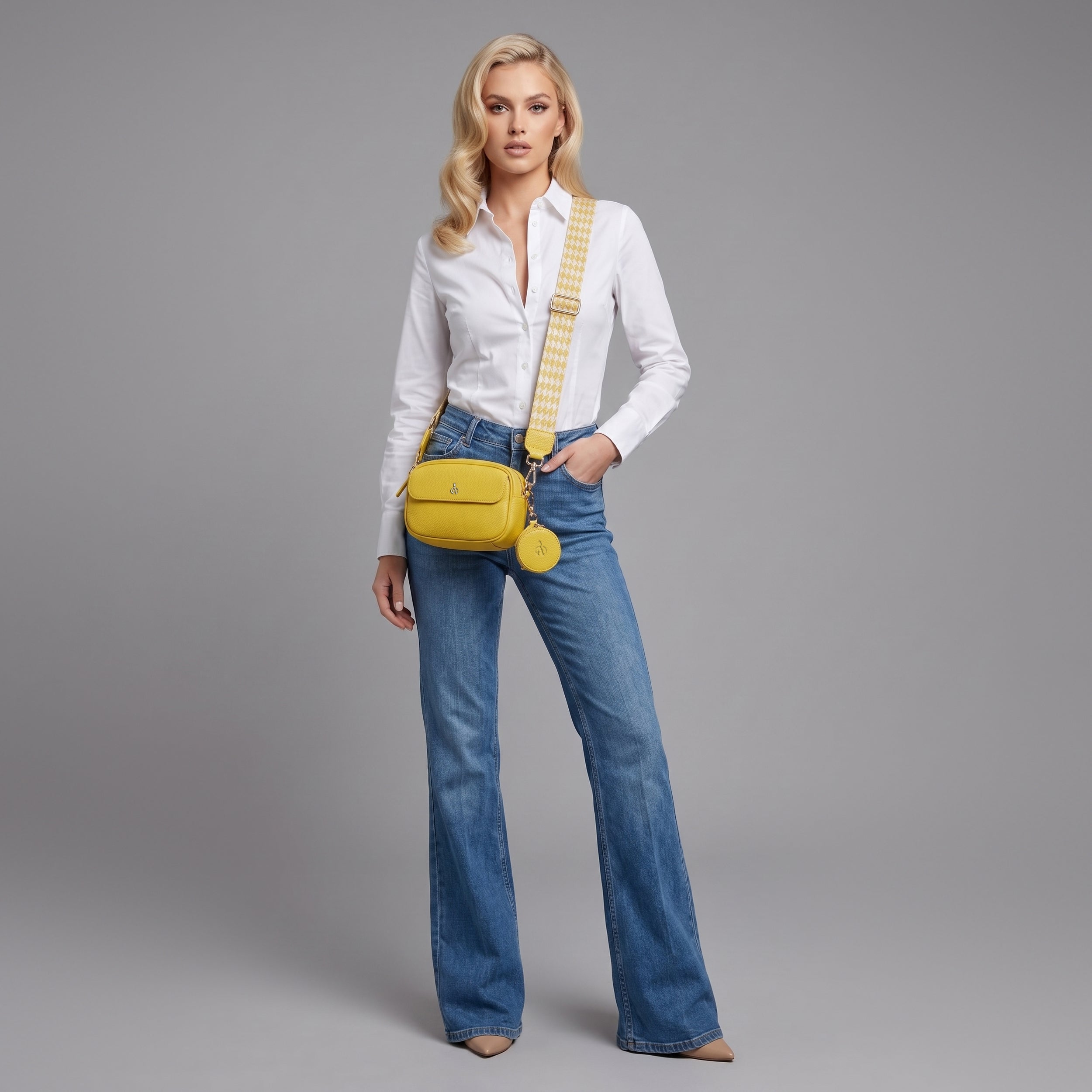 'HACKNEY MINI' Sunflower Pebble Grain Real Leather Crossbody Bag