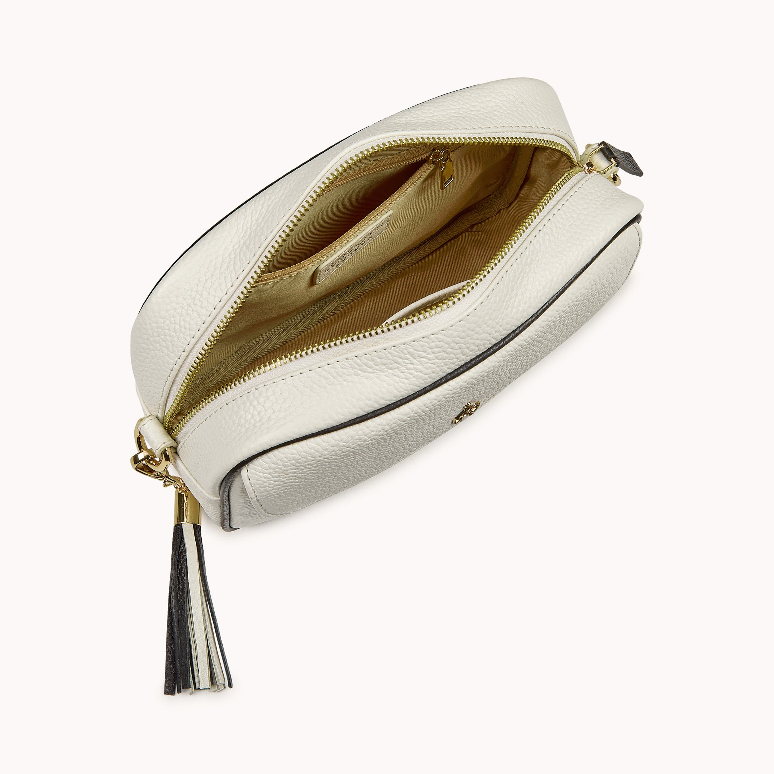 'HACKNEY' White & Black Pebble Grain Real Leather Crossbody Bag