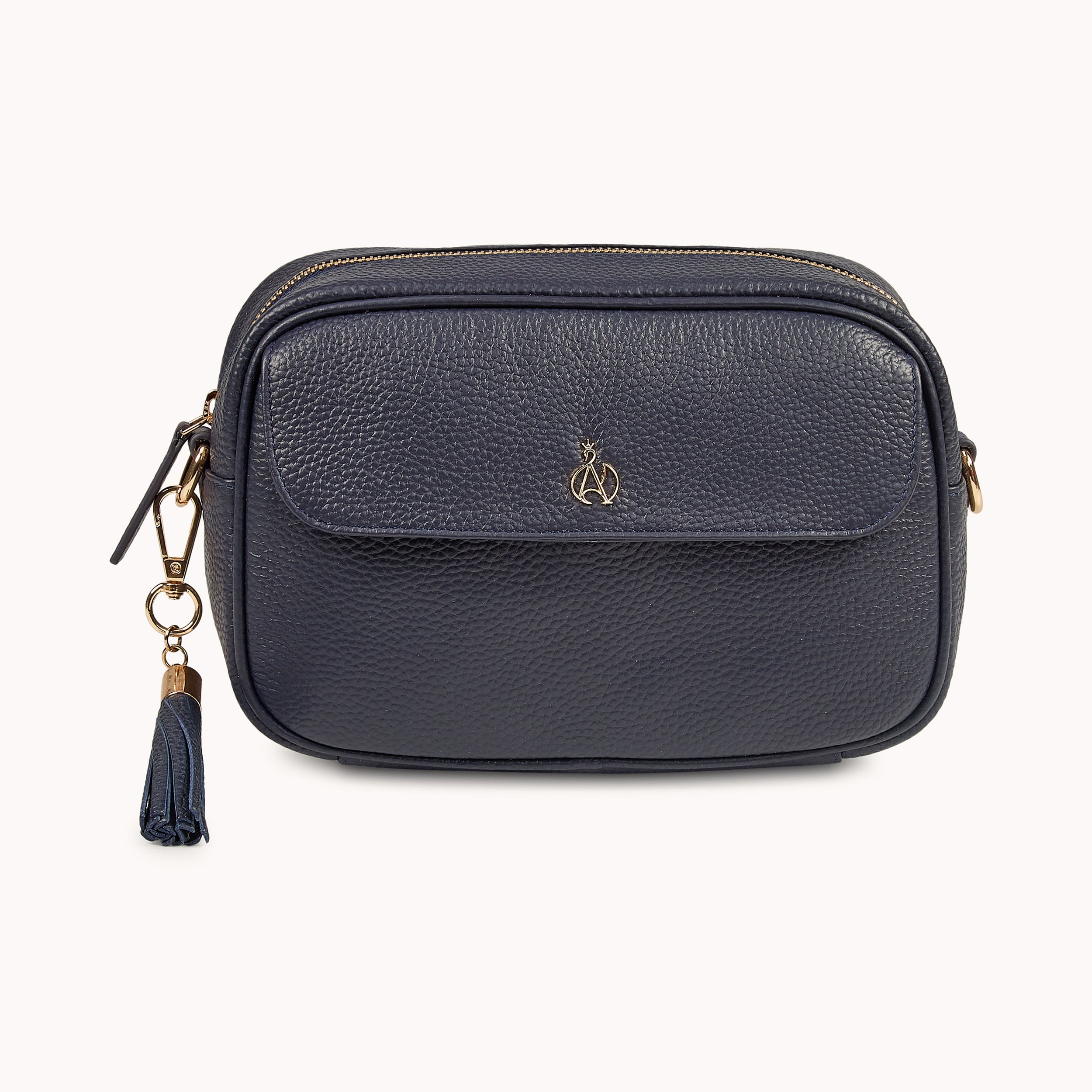 'HACKNEY' Navy Pebble Grain Real Leather Crossbody Bag