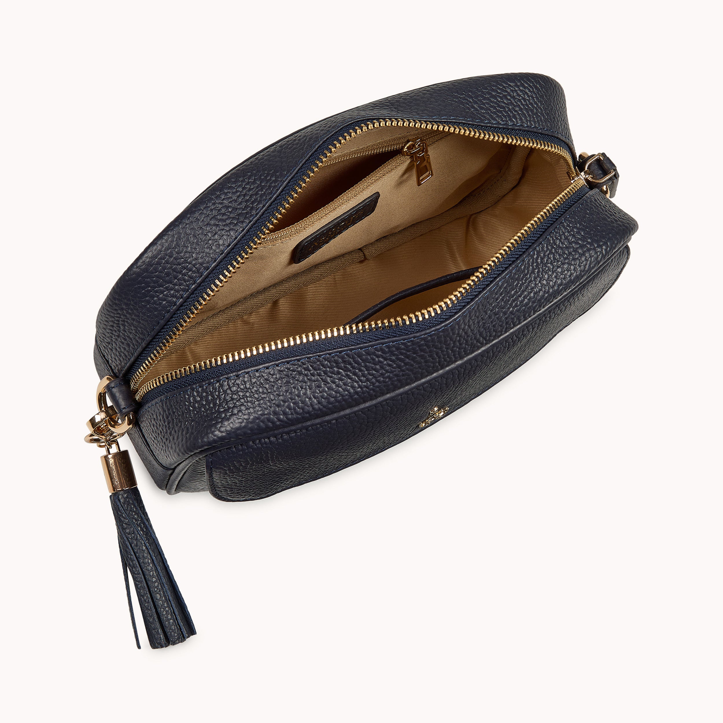 'HACKNEY' Navy Pebble Grain Real Leather Crossbody Bag