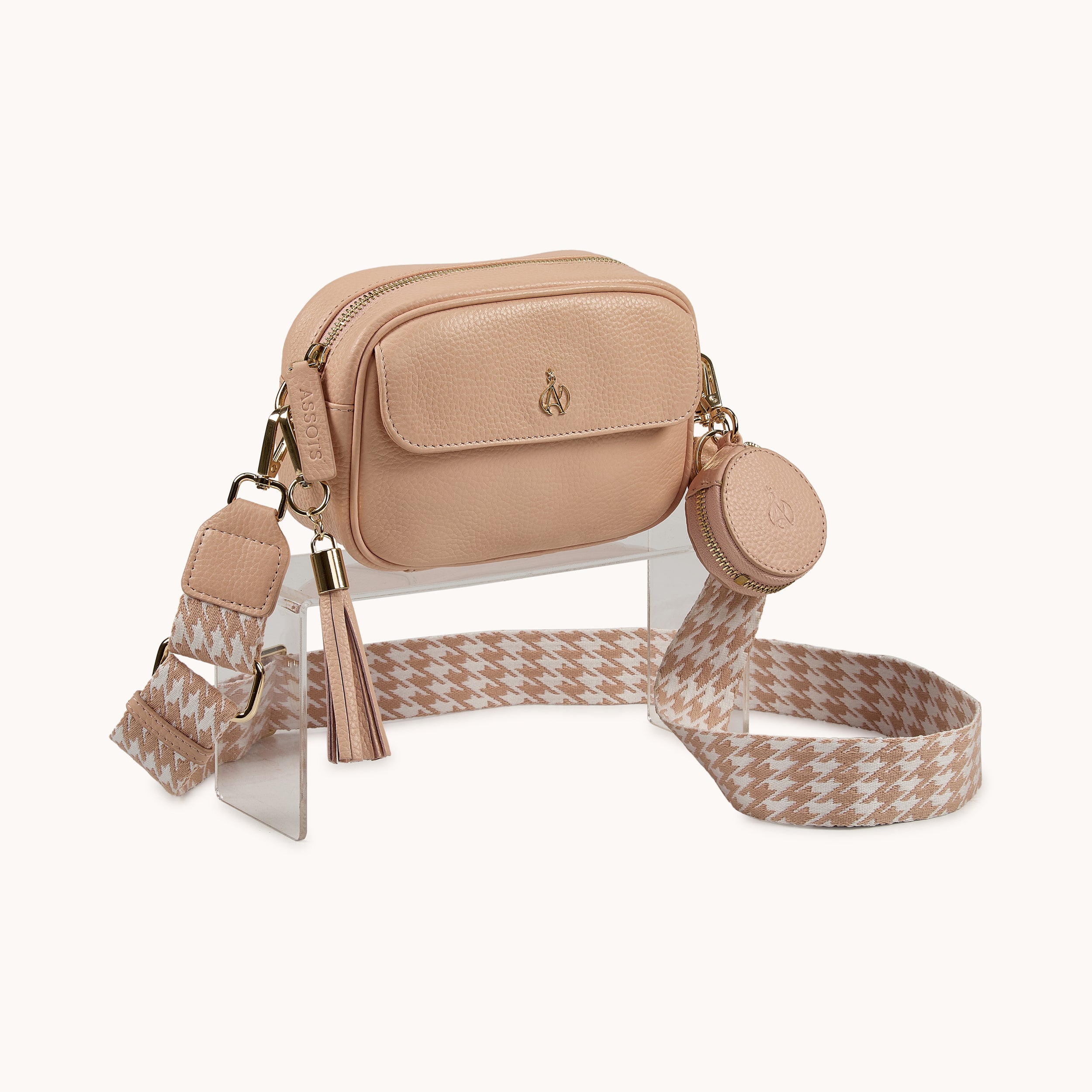 'HACKNEY MINI' Peach Pebble Grain Real Leather Crossbody Bag