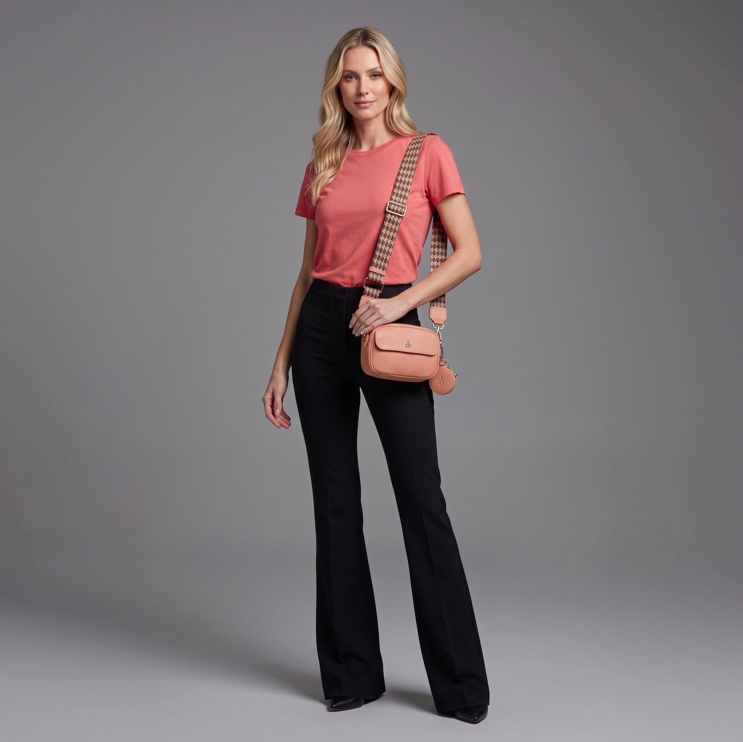 'HACKNEY MINI' Peach Pebble Grain Real Leather Crossbody Bag