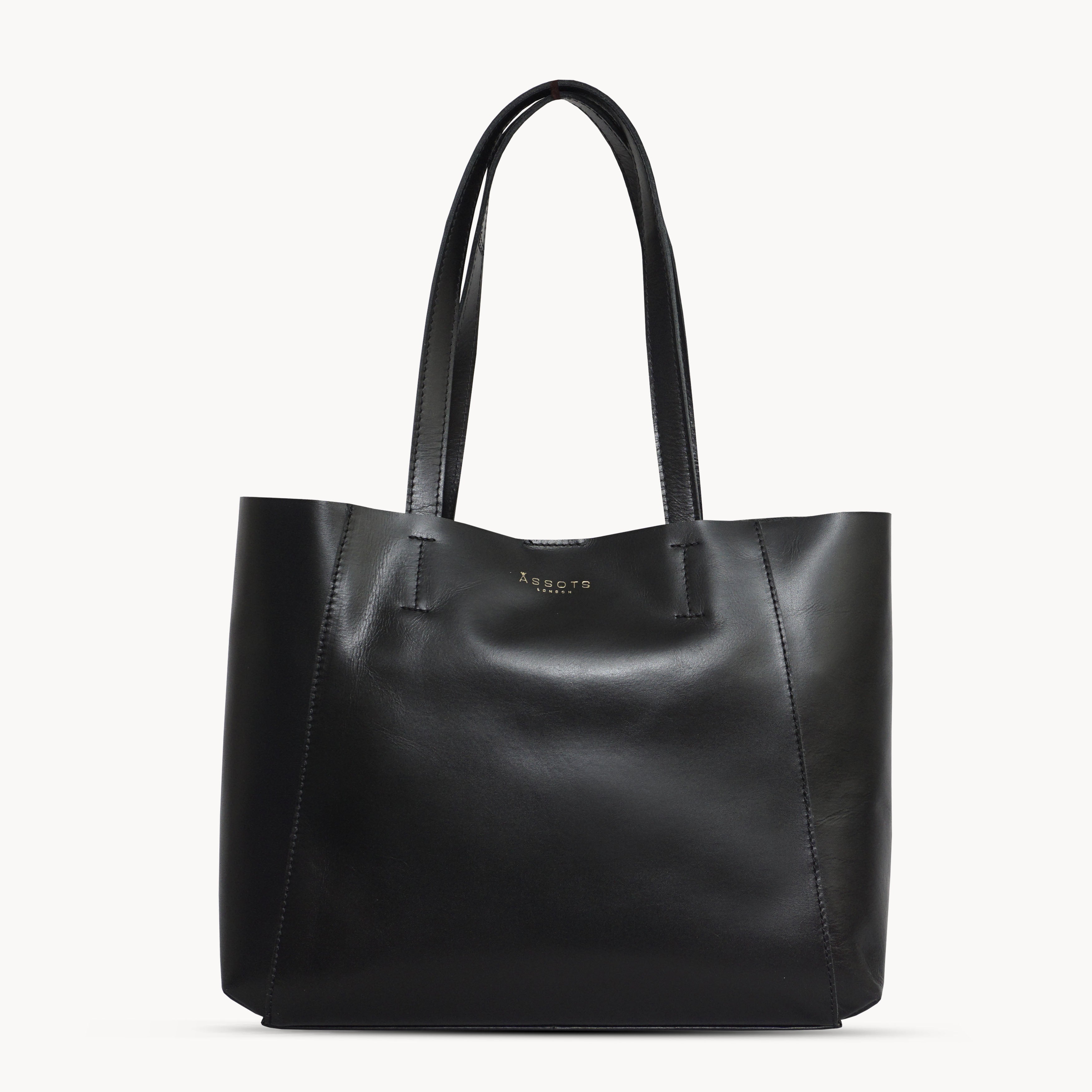 'ADELA' Black Smooth Real Leather Unlined Designer Tote Bag