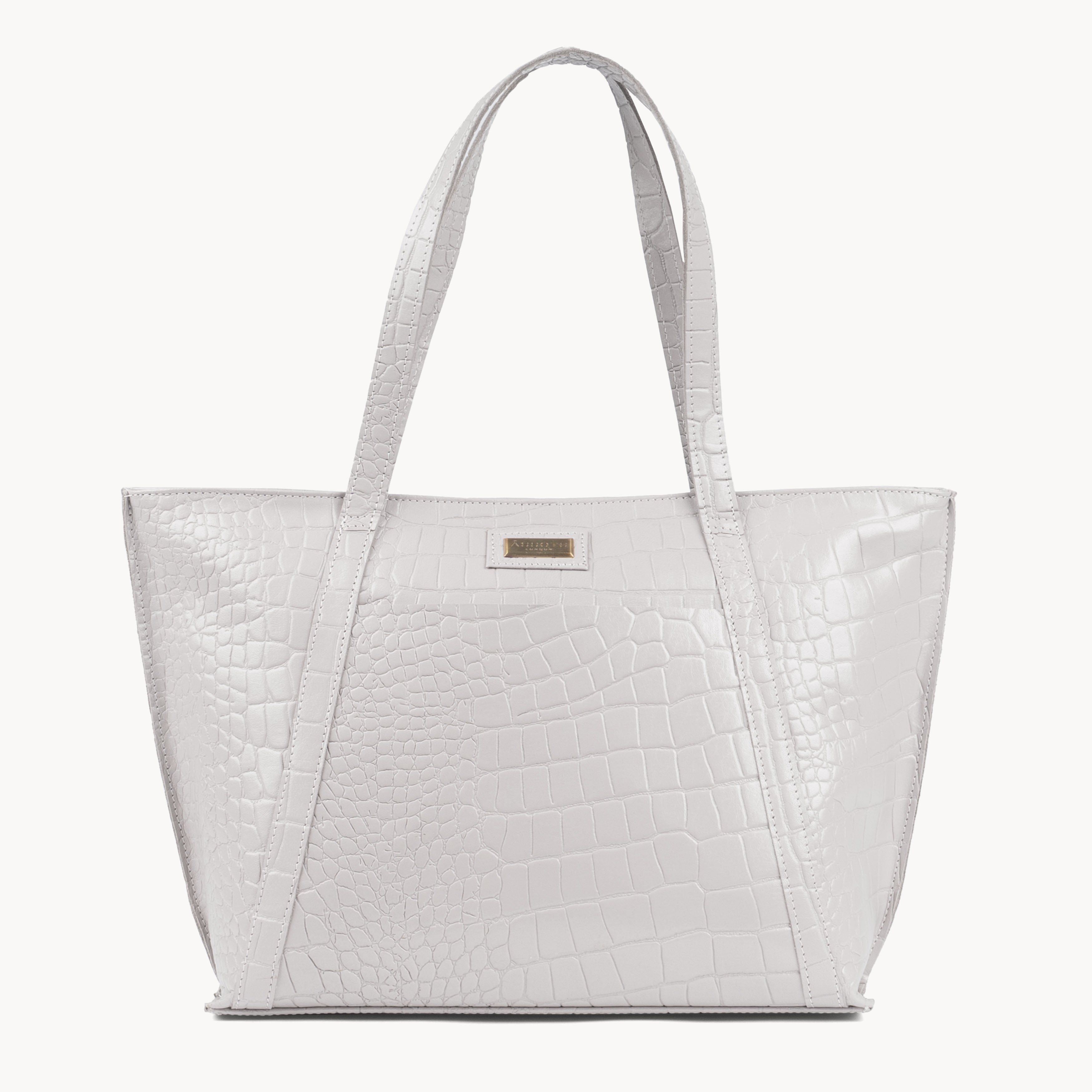 'AGNES' Ice Grey Croc Real Leather Designer Tote Bag