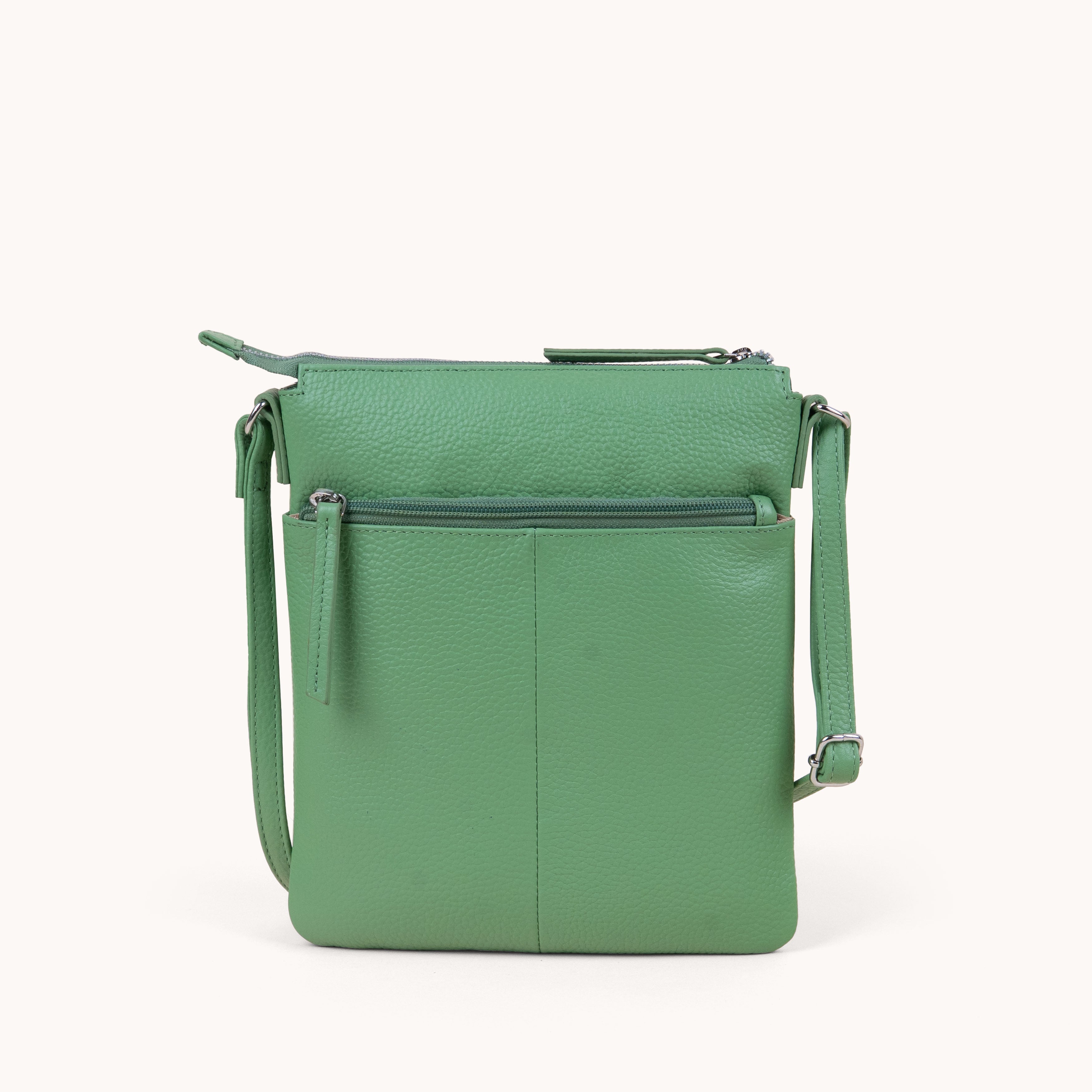 'AMBA' Matcha Green Pebble Grain Real Leather Crossbody Bag
