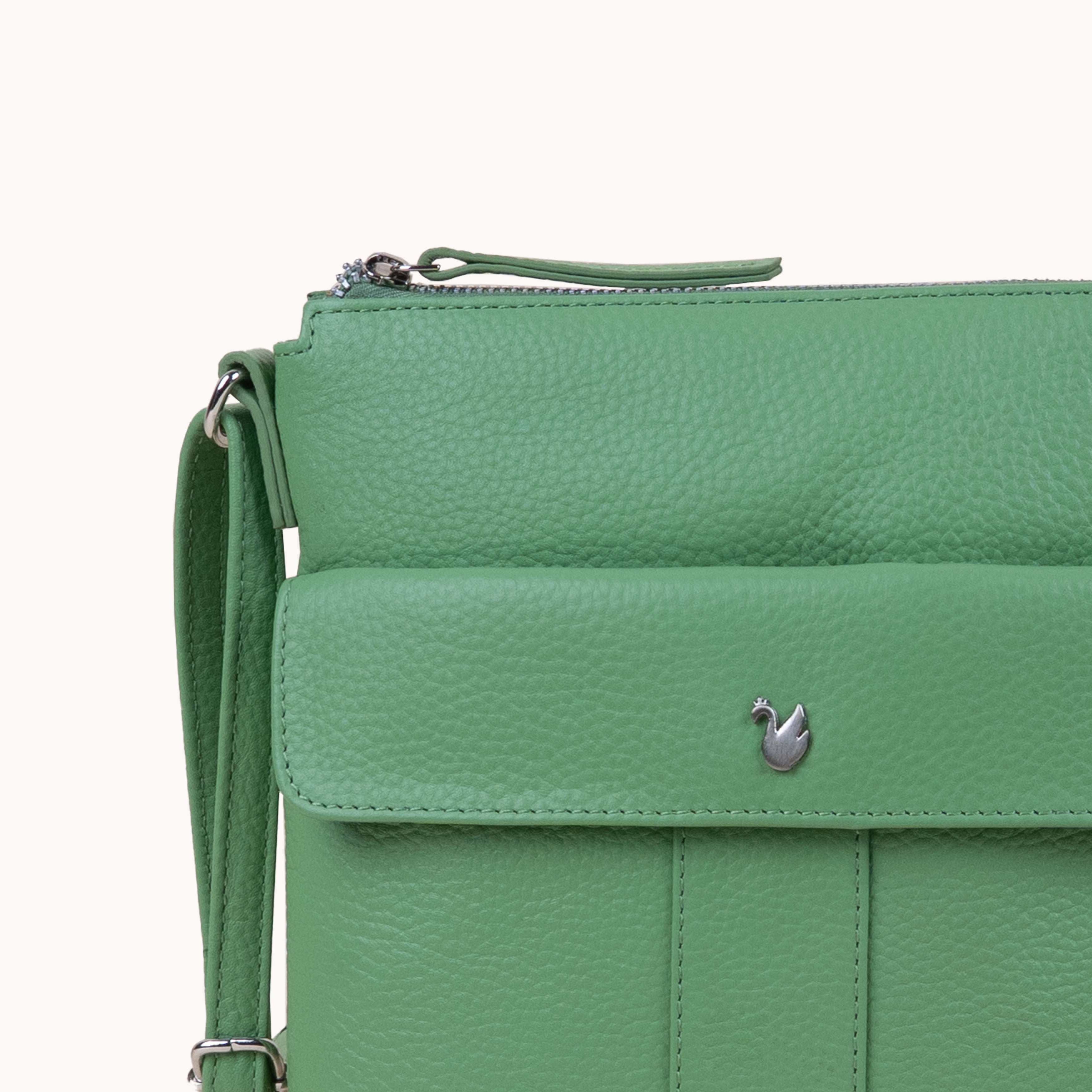 'AMBA' Matcha Green Pebble Grain Real Leather Crossbody Bag